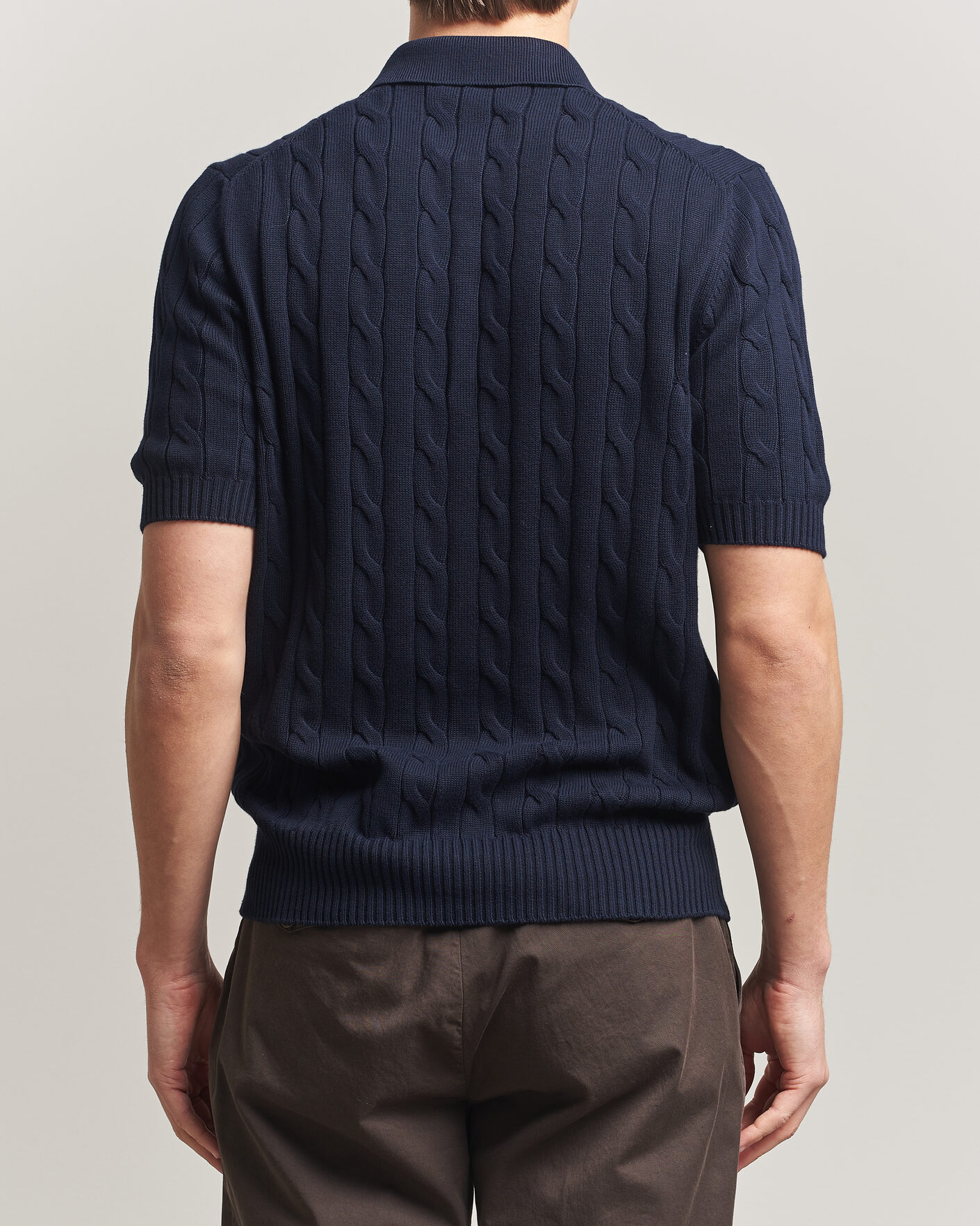 Hombres | Polos | Gran Sasso | Cotton Cable Knitted Polo Navy