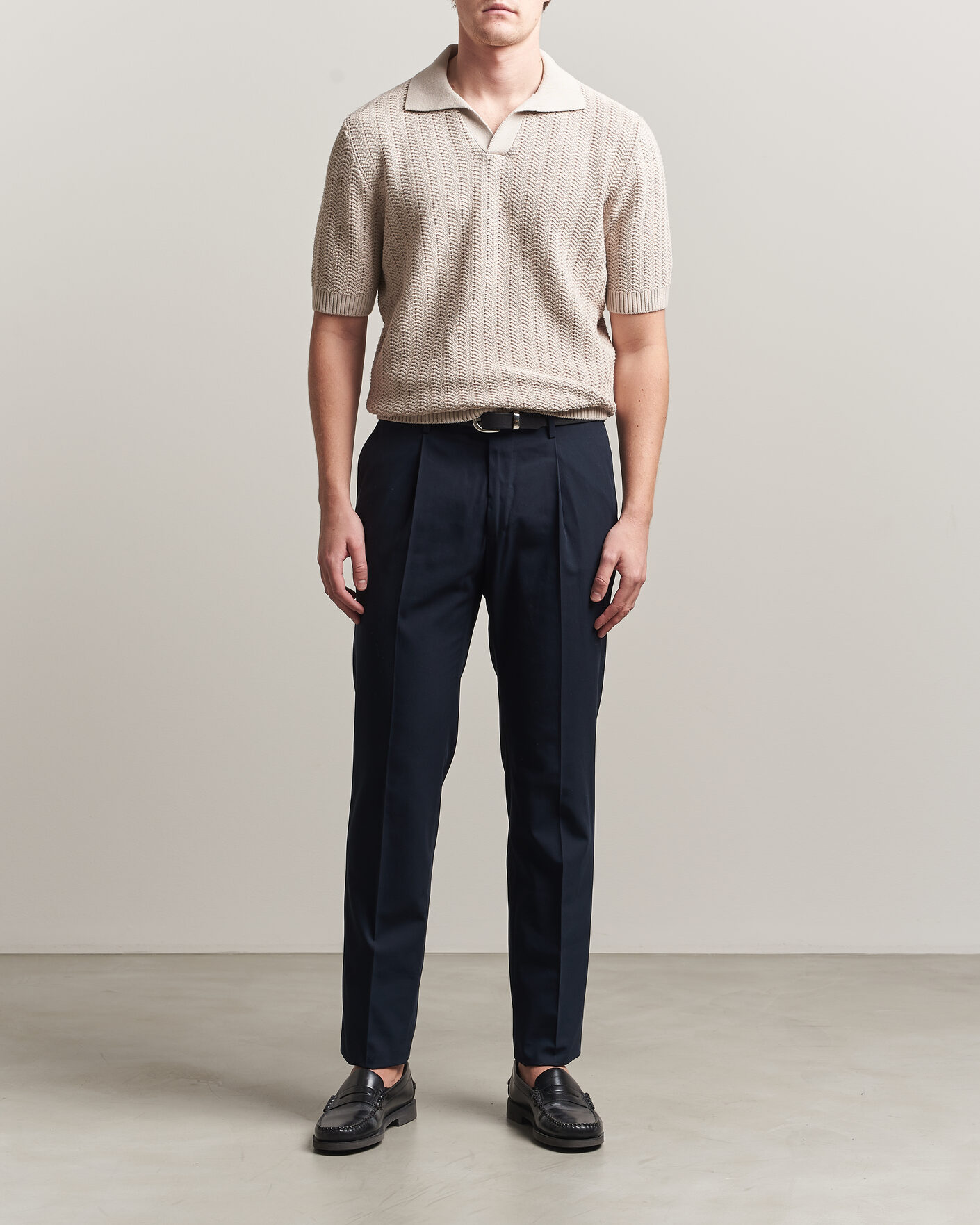 Hombres | Polos | Gran Sasso | Cotton Structured Knitted Polo Beige