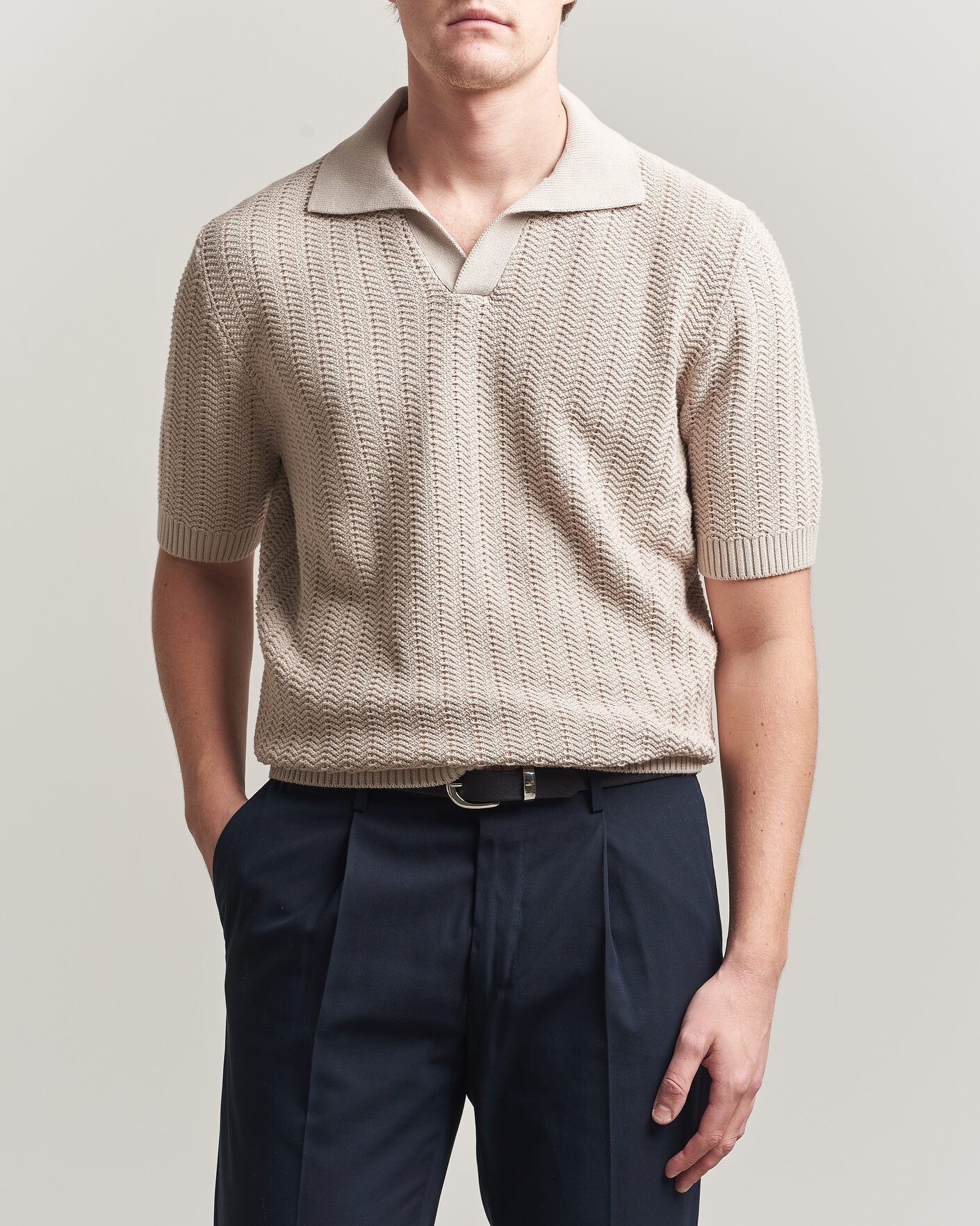 Hombres | Polos | Gran Sasso | Cotton Structured Knitted Polo Beige