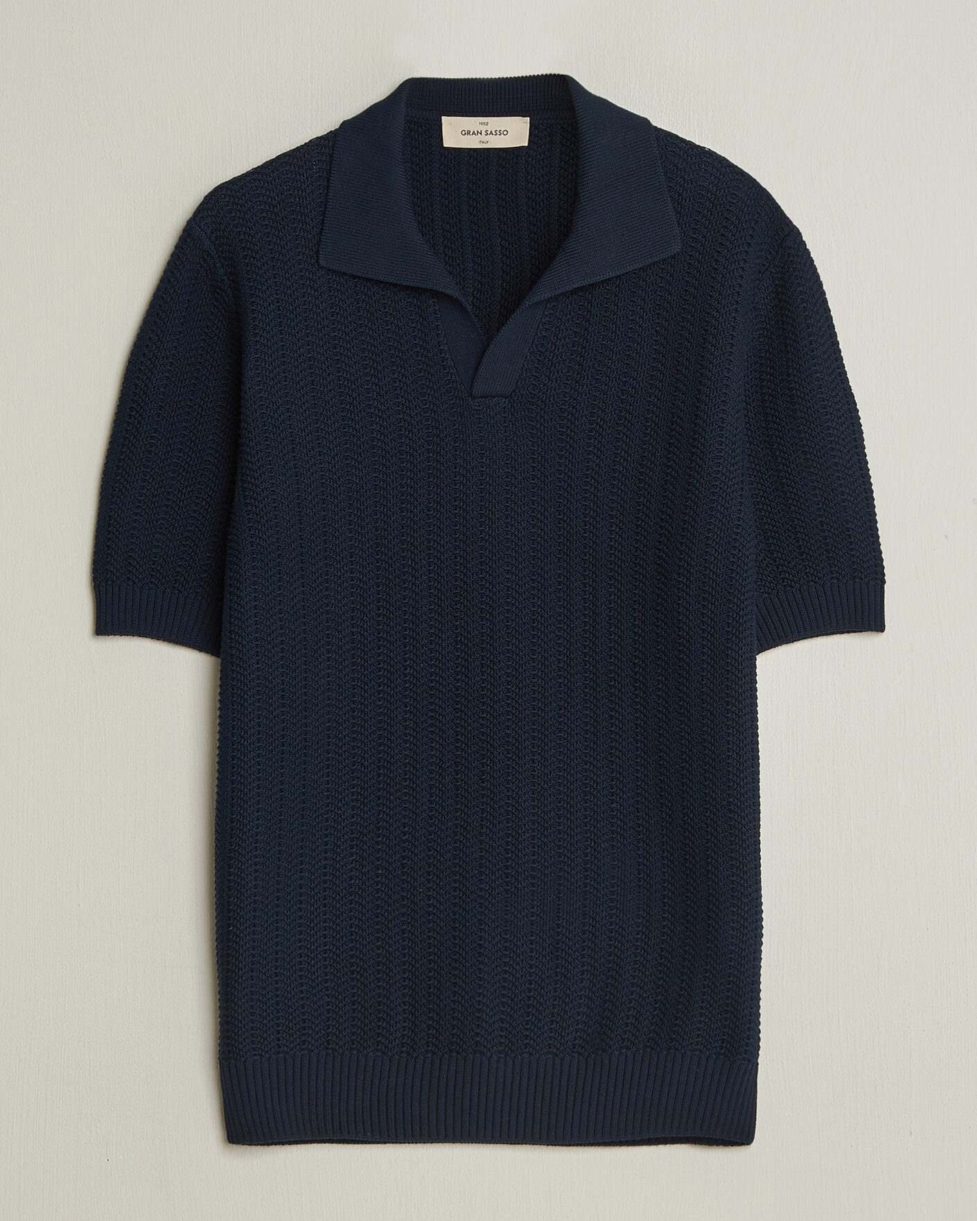 Hombres | Polos | Gran Sasso | Cotton Structured Knitted Polo Navy