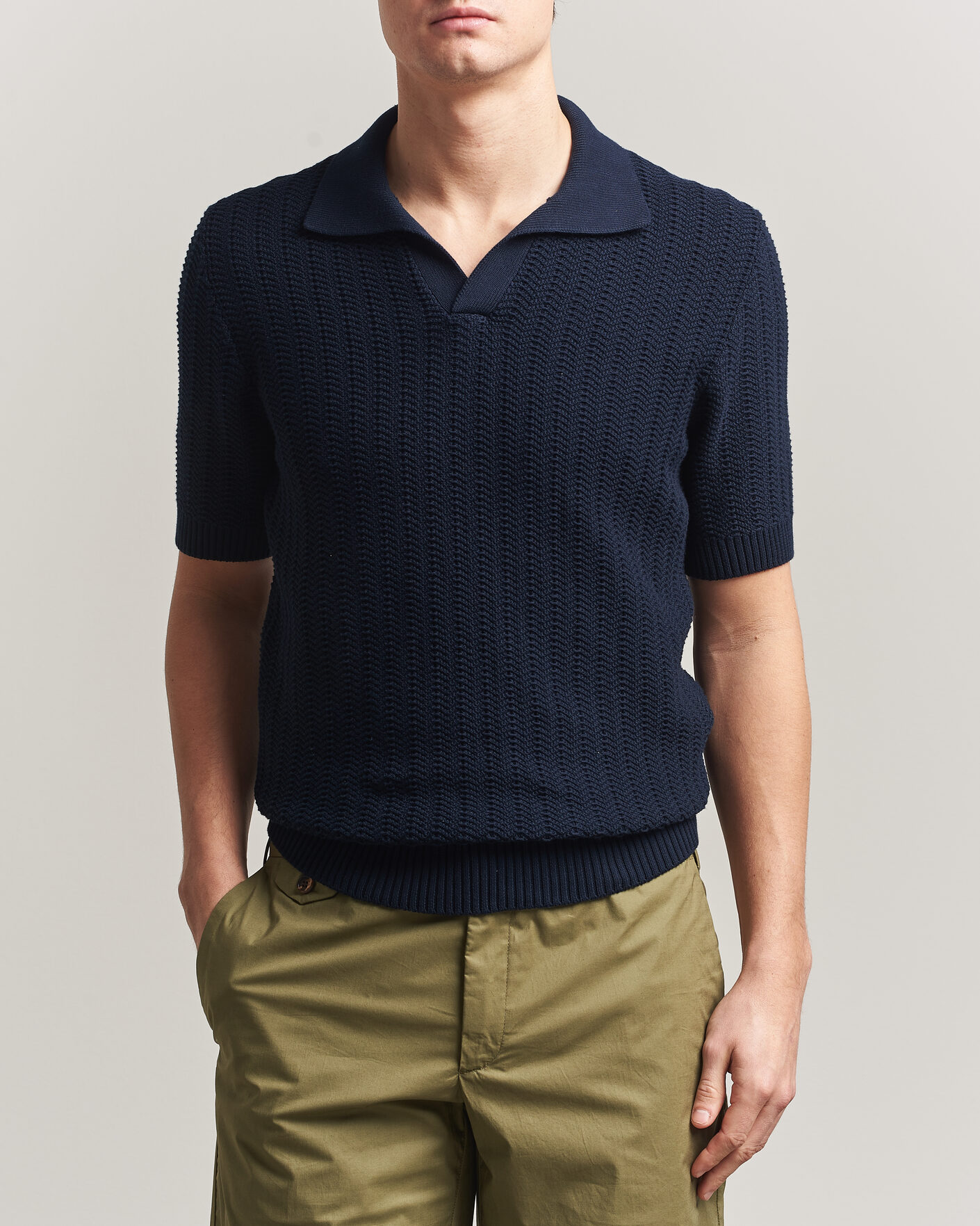 Hombres | Polos | Gran Sasso | Cotton Structured Knitted Polo Navy