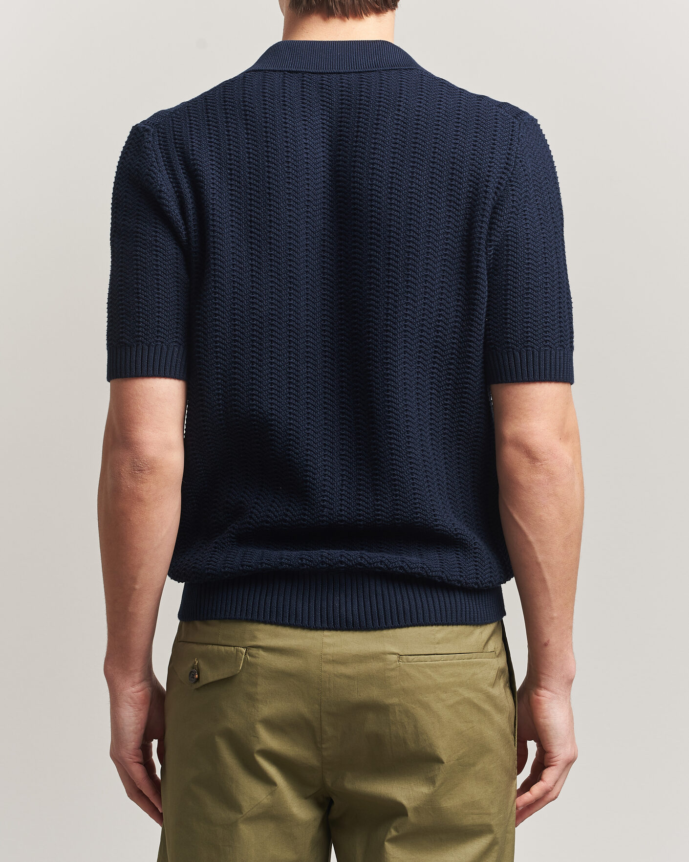Hombres | Polos | Gran Sasso | Cotton Structured Knitted Polo Navy