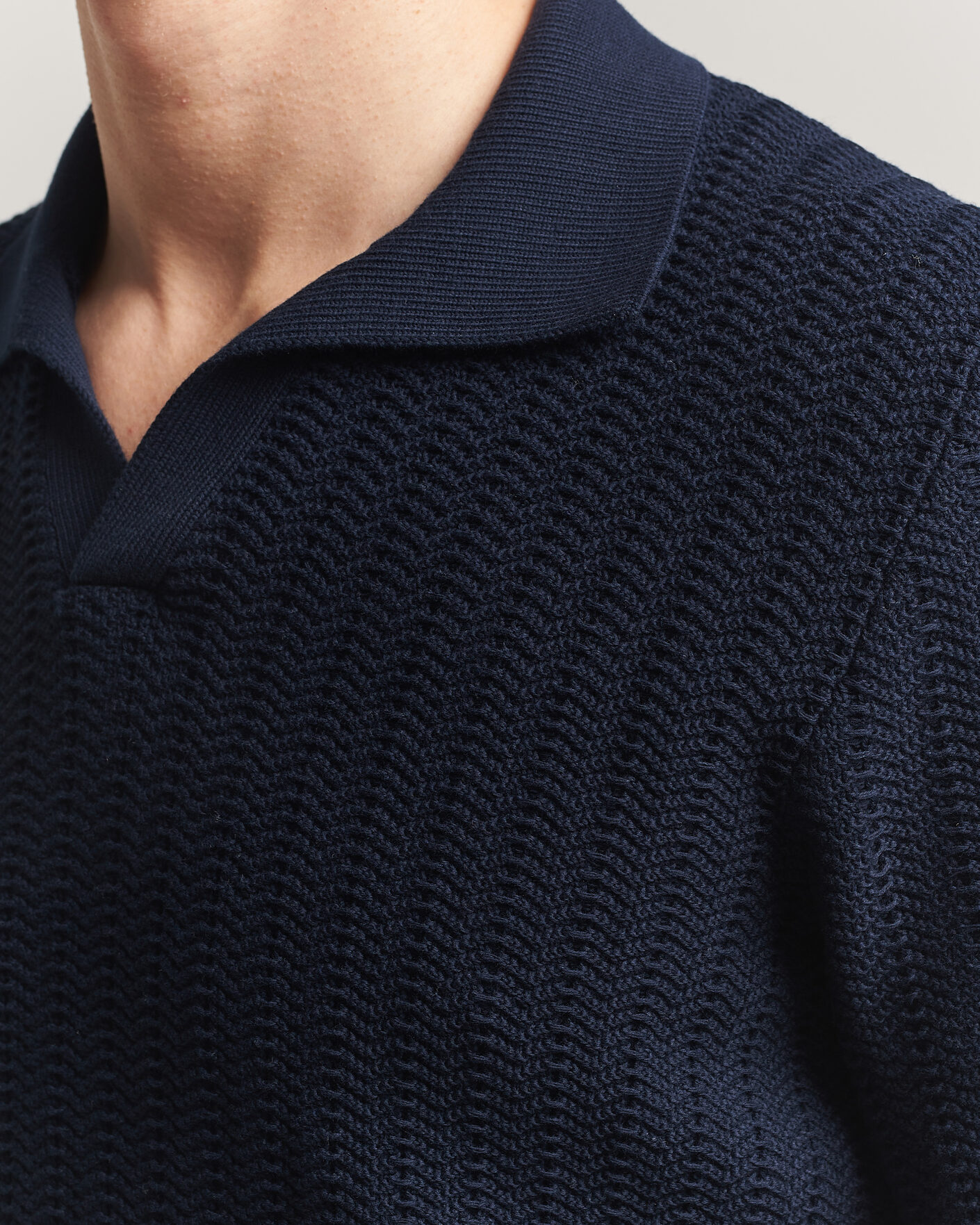 Hombres | Polos | Gran Sasso | Cotton Structured Knitted Polo Navy
