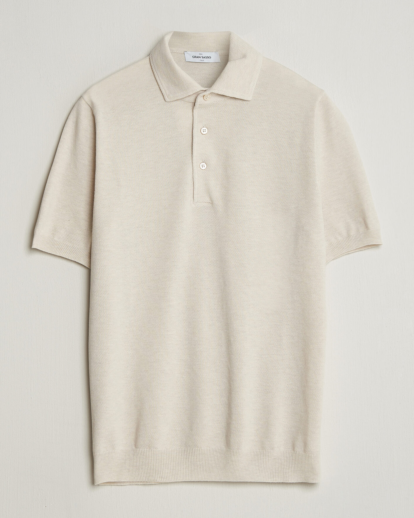 Hombres | Polos | Gran Sasso | Cotton Textured Knitted Polo Light Beige