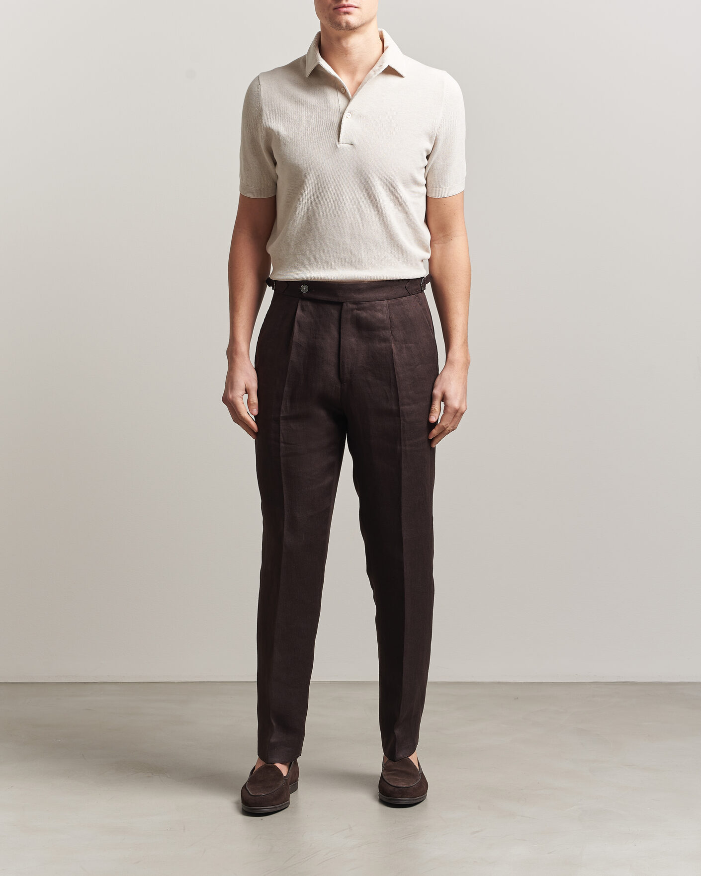 Hombres | Polos | Gran Sasso | Cotton Textured Knitted Polo Light Beige