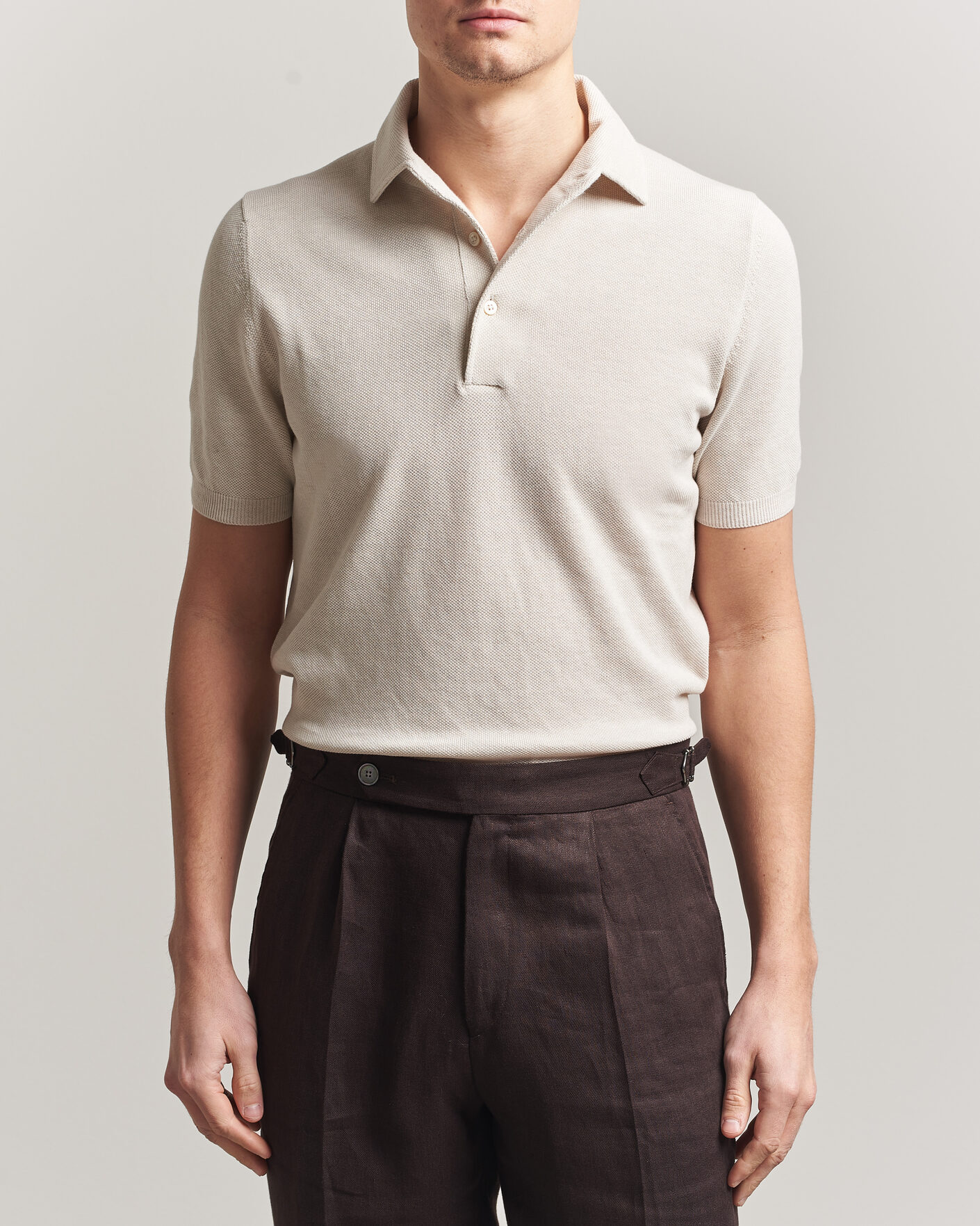 Hombres | Polos | Gran Sasso | Cotton Textured Knitted Polo Light Beige