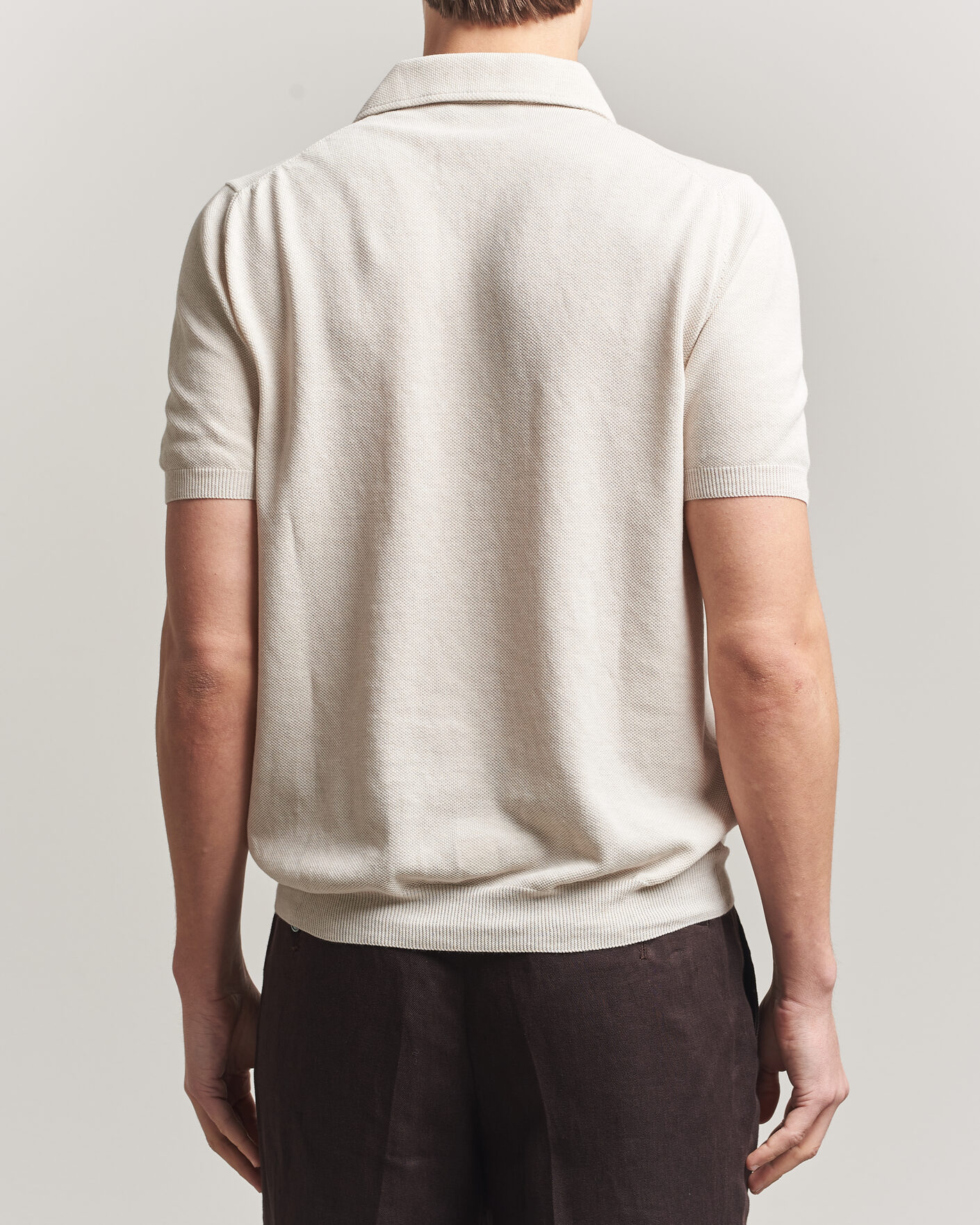 Hombres | Polos | Gran Sasso | Cotton Textured Knitted Polo Light Beige