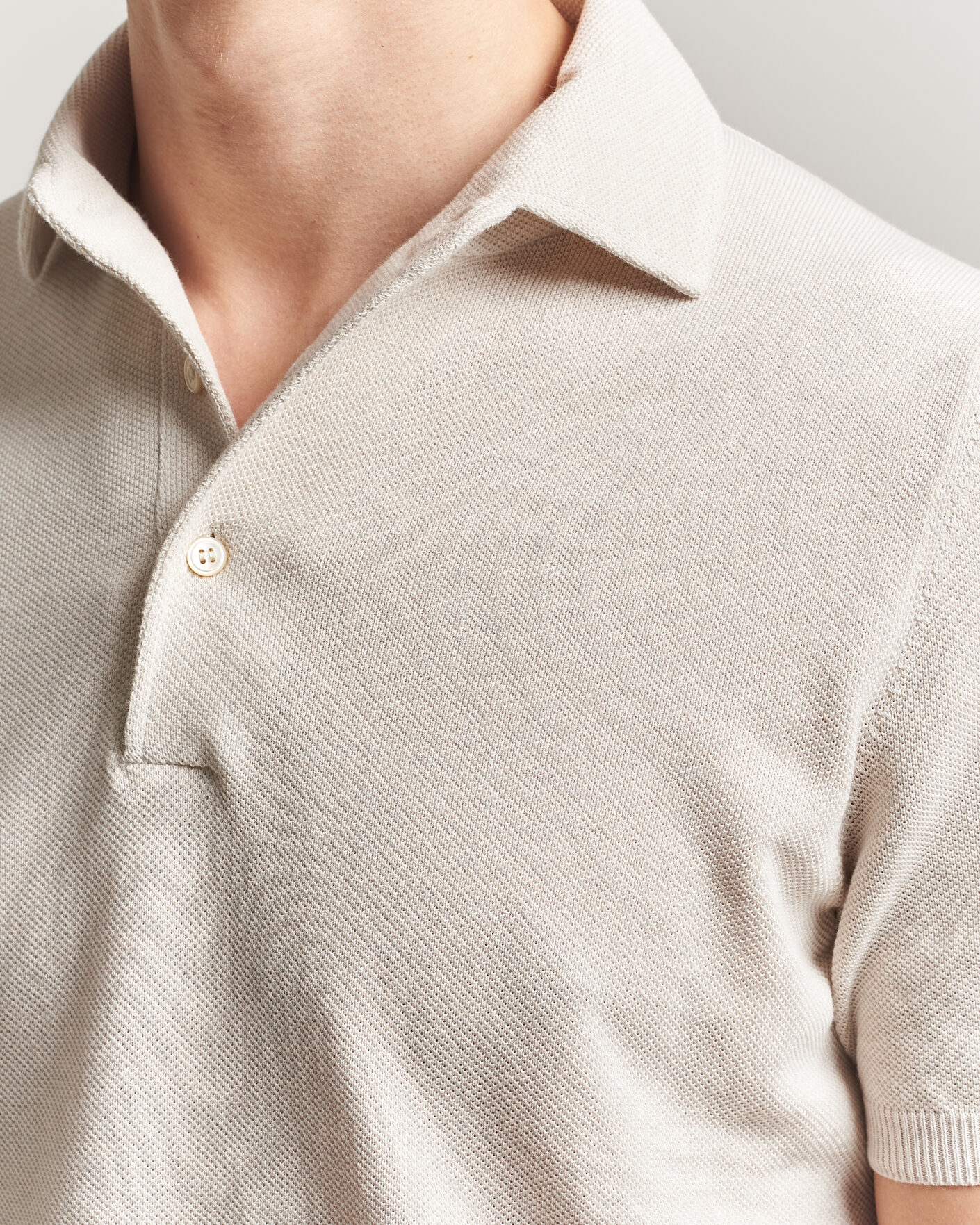Hombres | Polos | Gran Sasso | Cotton Textured Knitted Polo Light Beige