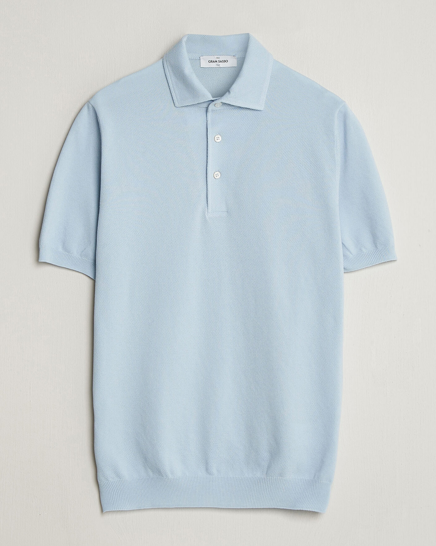 Hombres | Polos | Gran Sasso | Cotton Textured Knitted Polo Light Blue