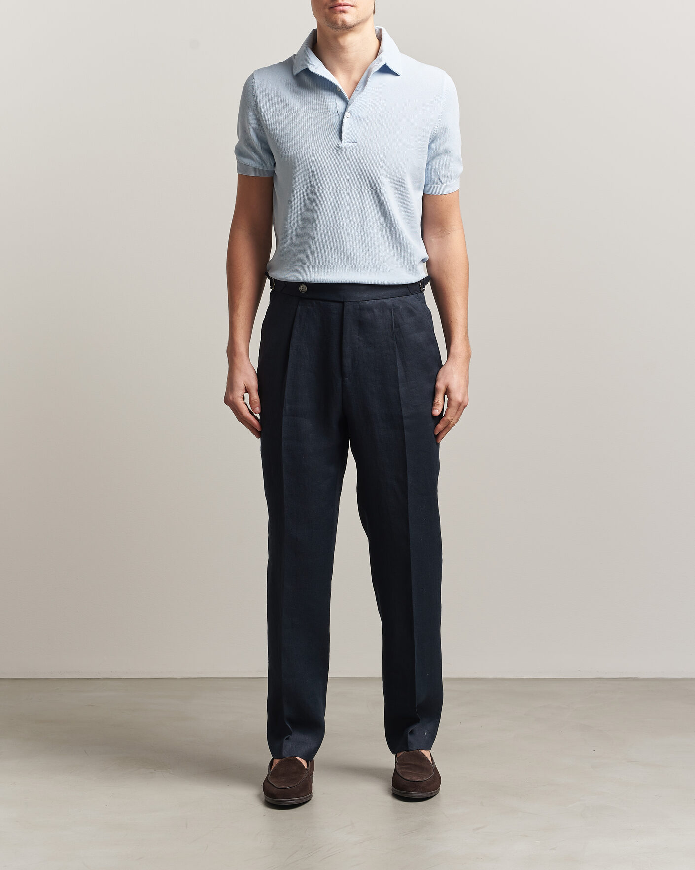 Hombres | Polos | Gran Sasso | Cotton Textured Knitted Polo Light Blue