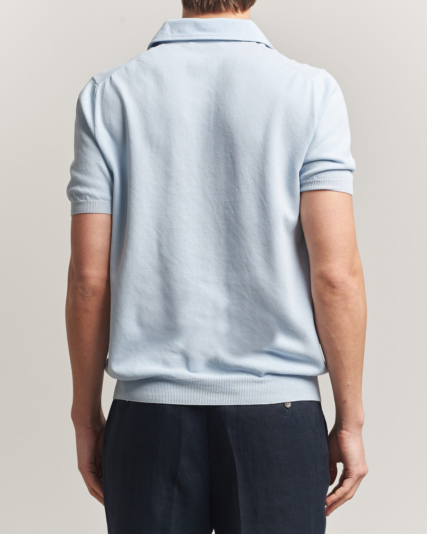 Hombres | Polos | Gran Sasso | Cotton Textured Knitted Polo Light Blue
