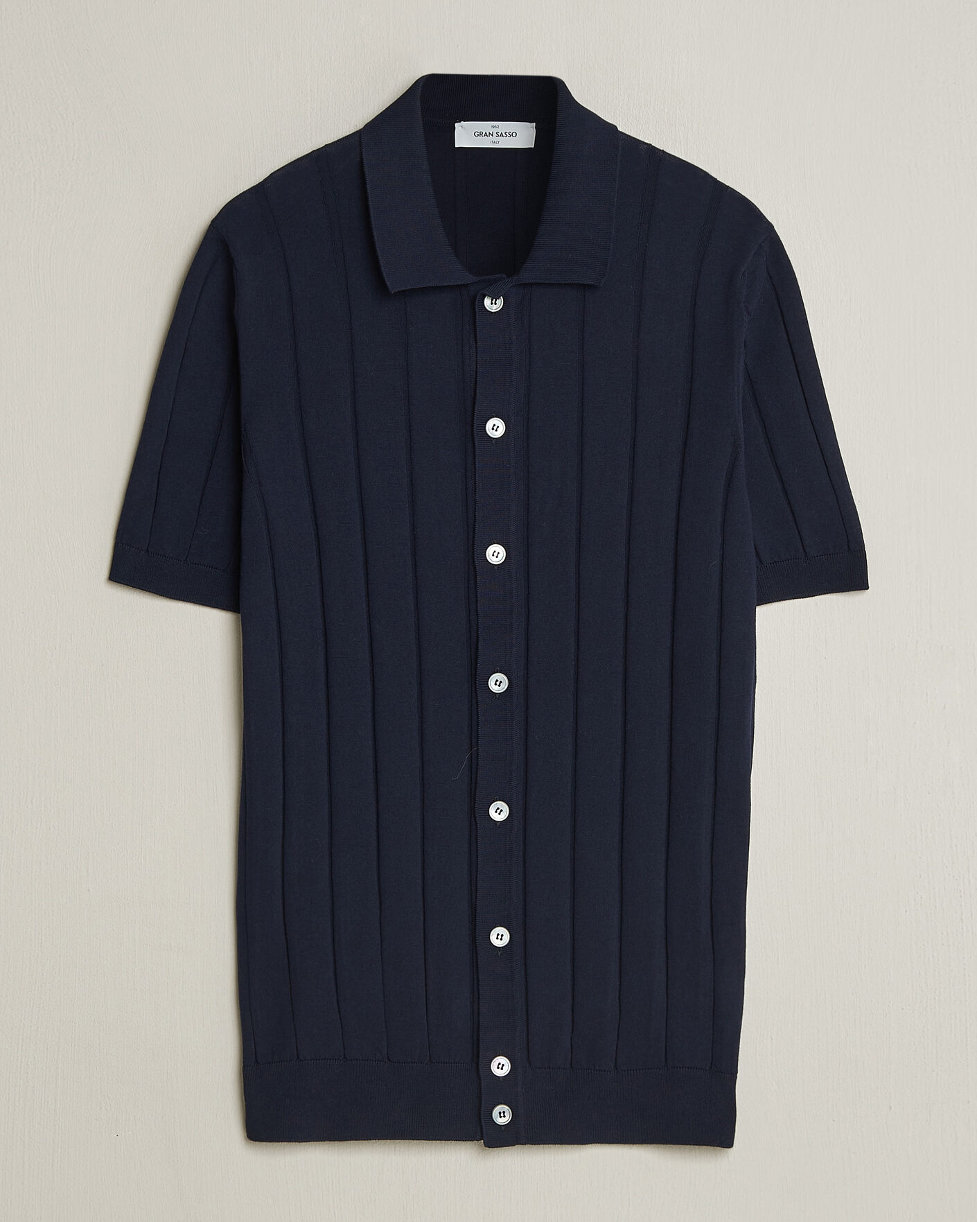 Hombres | Camisas | Gran Sasso | Cotton Ribbed Knitted Resort Shirt Navy