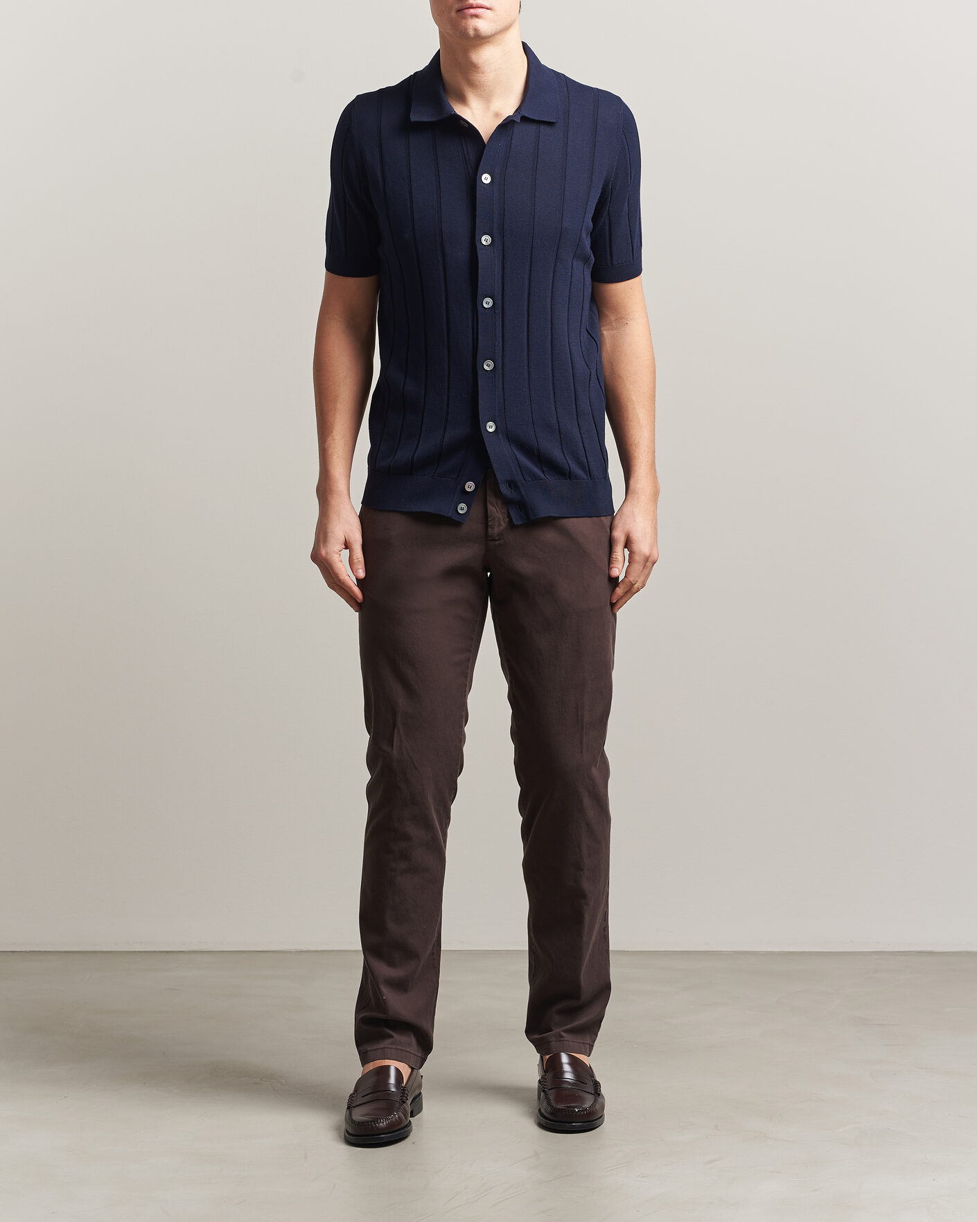 Hombres | Camisas | Gran Sasso | Cotton Ribbed Knitted Resort Shirt Navy