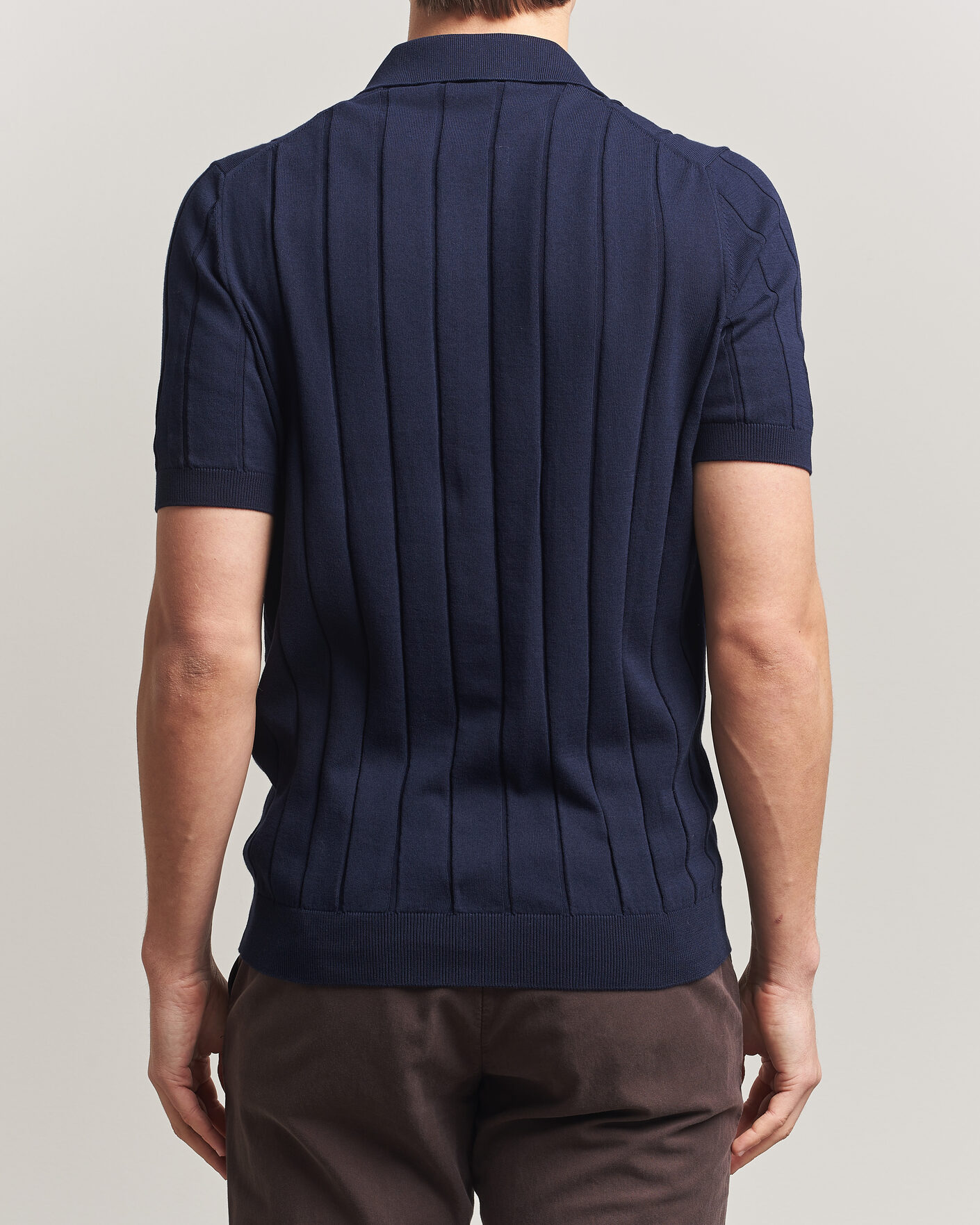 Hombres | Camisas | Gran Sasso | Cotton Ribbed Knitted Resort Shirt Navy