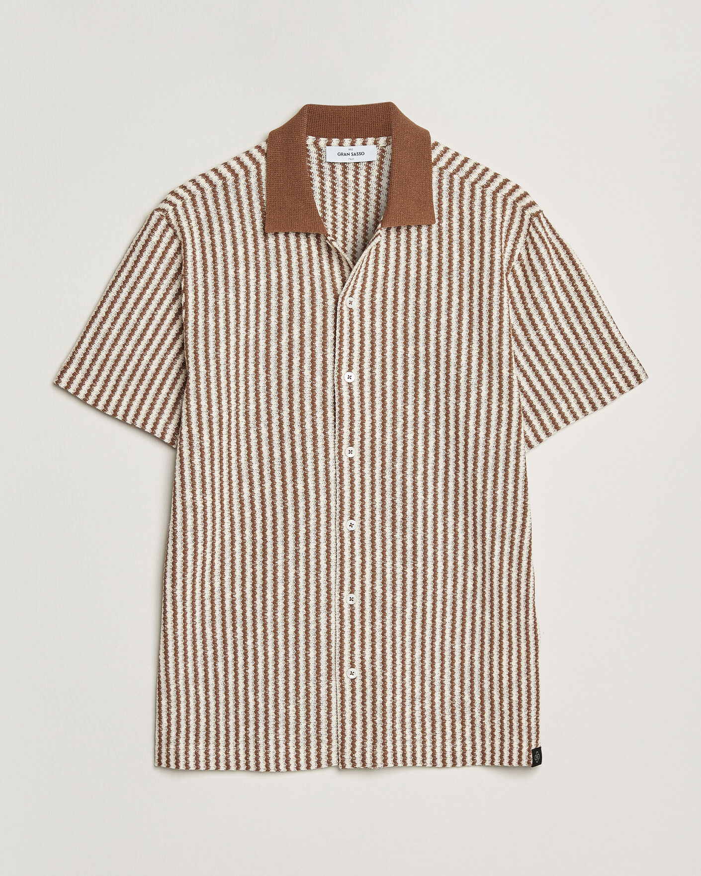 Hombres | Camisas | Gran Sasso | Cotton Knitted Striped Resort Shirt Brown/White