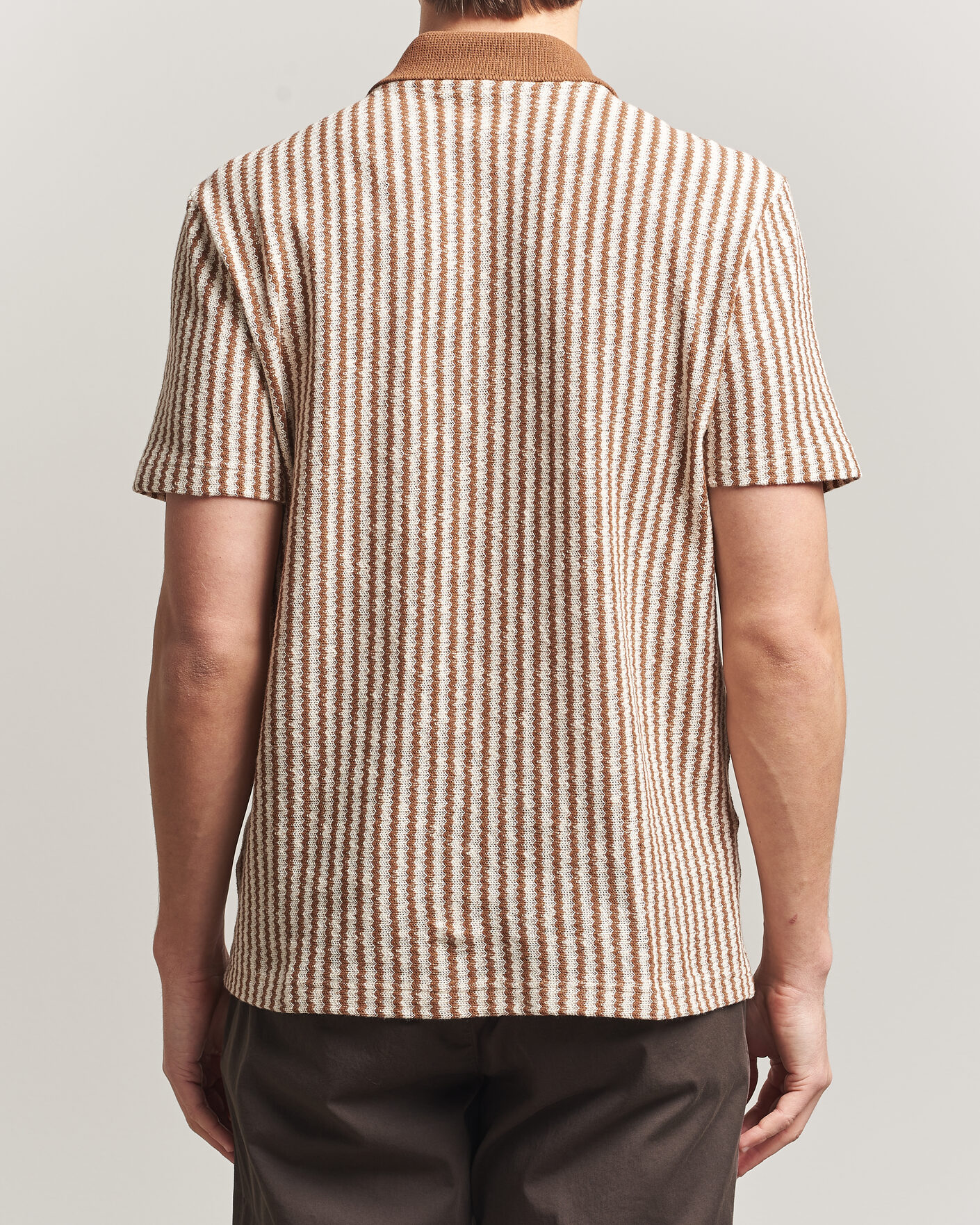 Hombres | Camisas | Gran Sasso | Cotton Knitted Striped Resort Shirt Brown/White