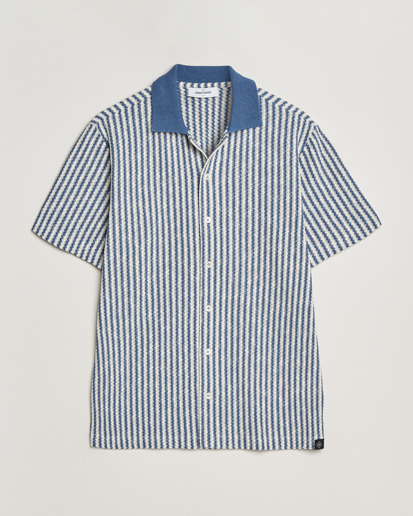 Hombres | Camisas | Gran Sasso | Cotton Knitted Striped Resort Shirt Blue/white