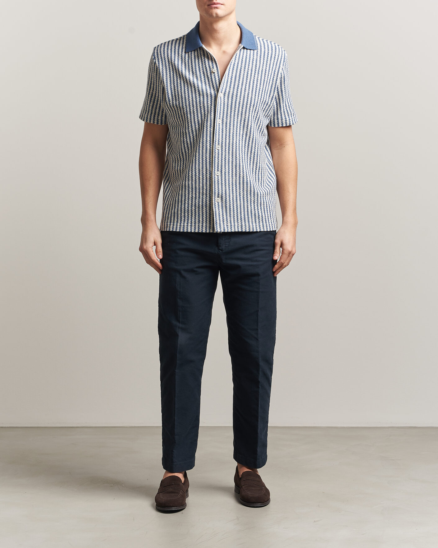 Hombres | Camisas | Gran Sasso | Cotton Knitted Striped Resort Shirt Blue/white