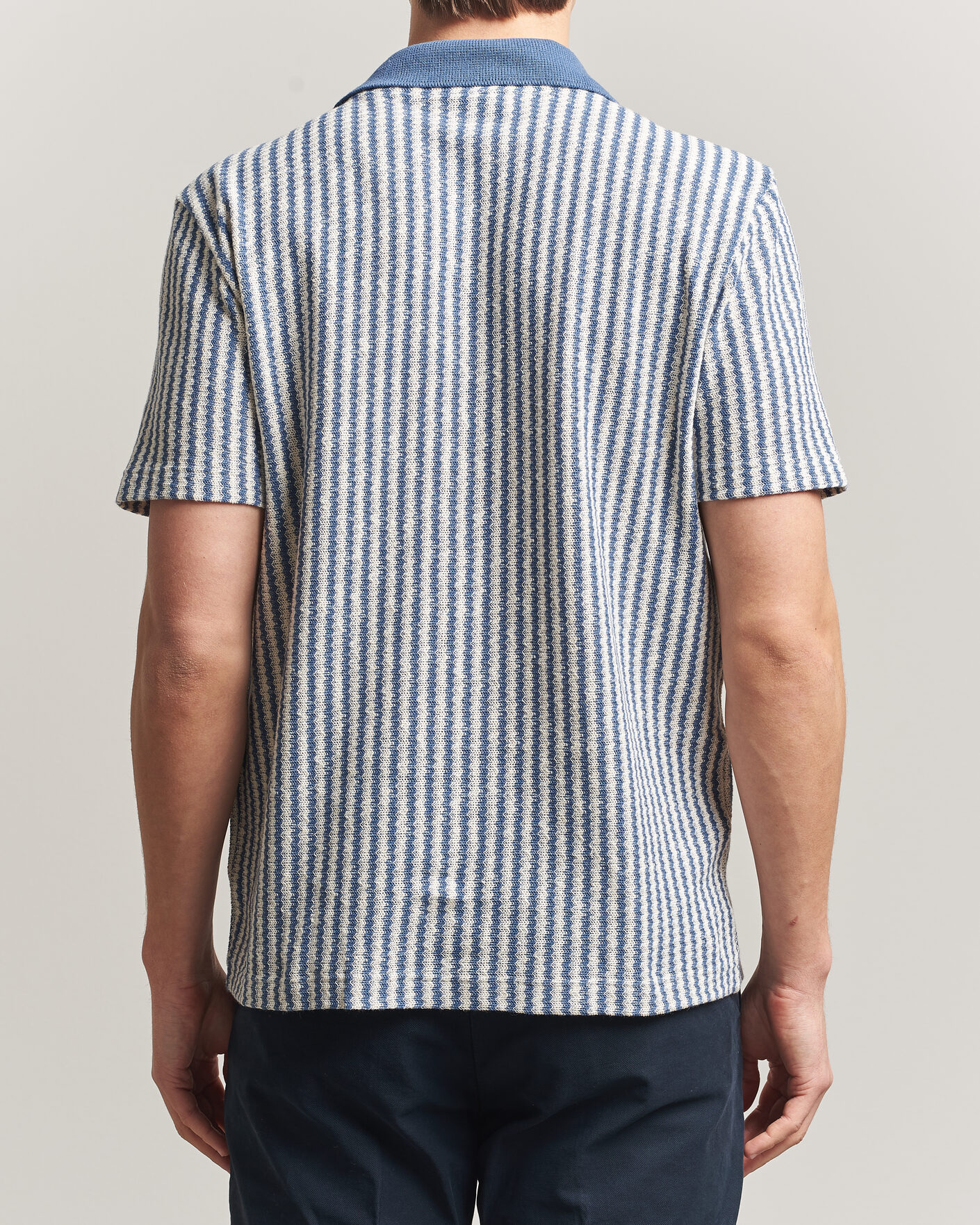 Hombres | Camisas | Gran Sasso | Cotton Knitted Striped Resort Shirt Blue/white