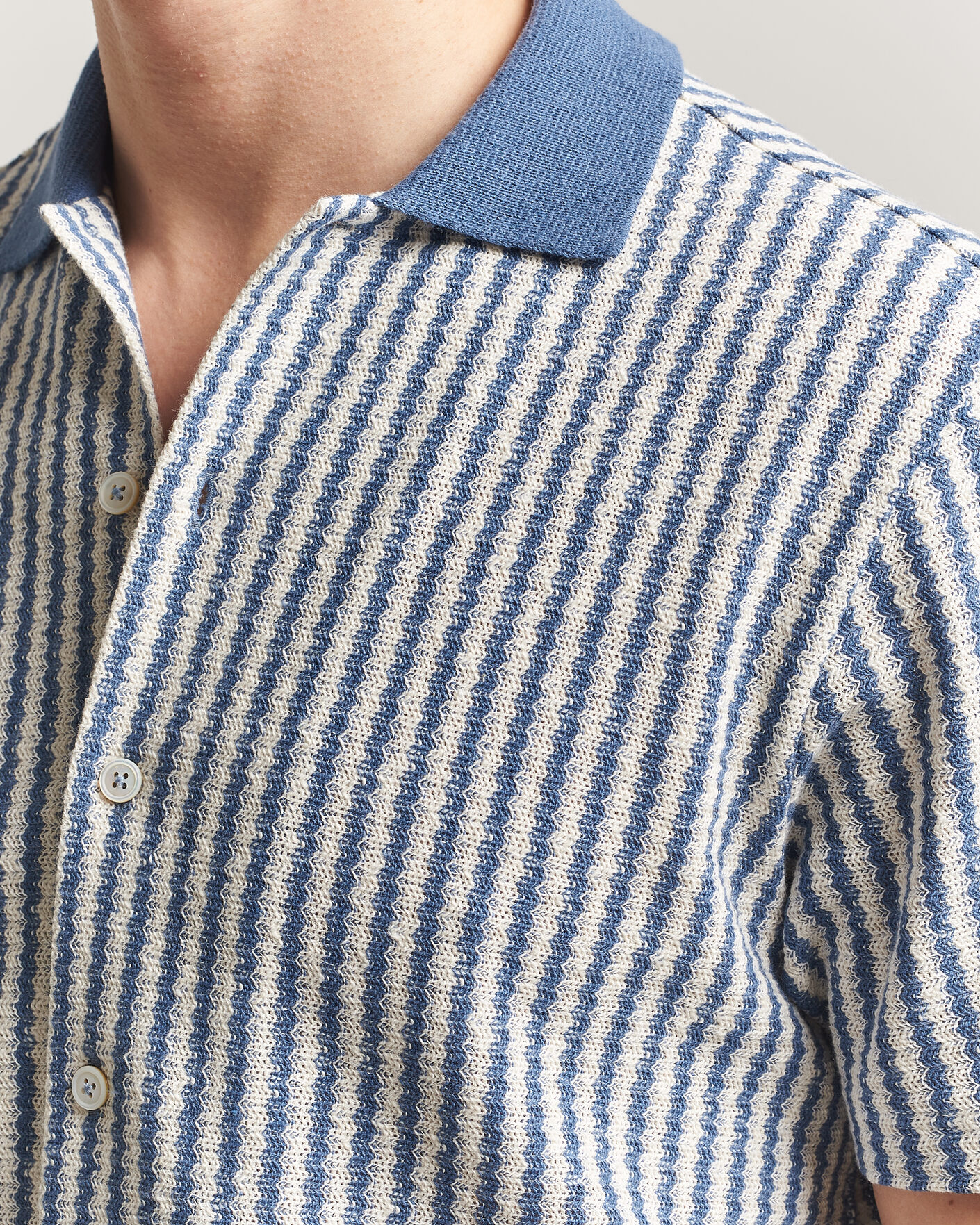 Hombres | Camisas | Gran Sasso | Cotton Knitted Striped Resort Shirt Blue/white