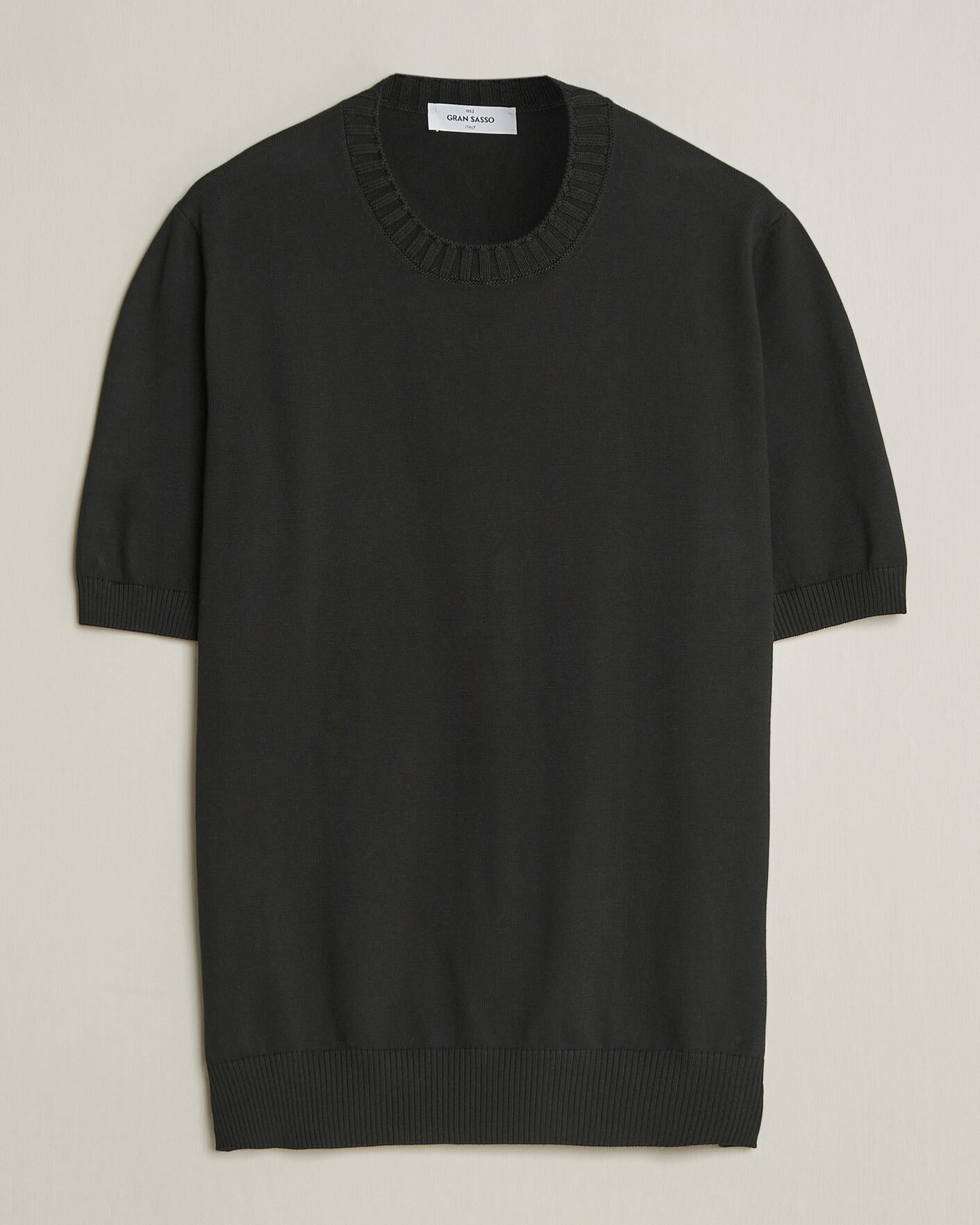 Hombres | Camisetas | Gran Sasso | Cotton Heavy Knitted Crew Neck T-Shirt Black
