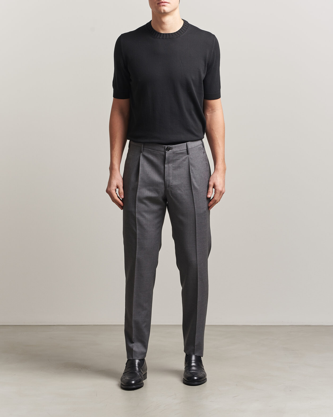 Hombres | Camisetas | Gran Sasso | Cotton Heavy Knitted Crew Neck T-Shirt Black