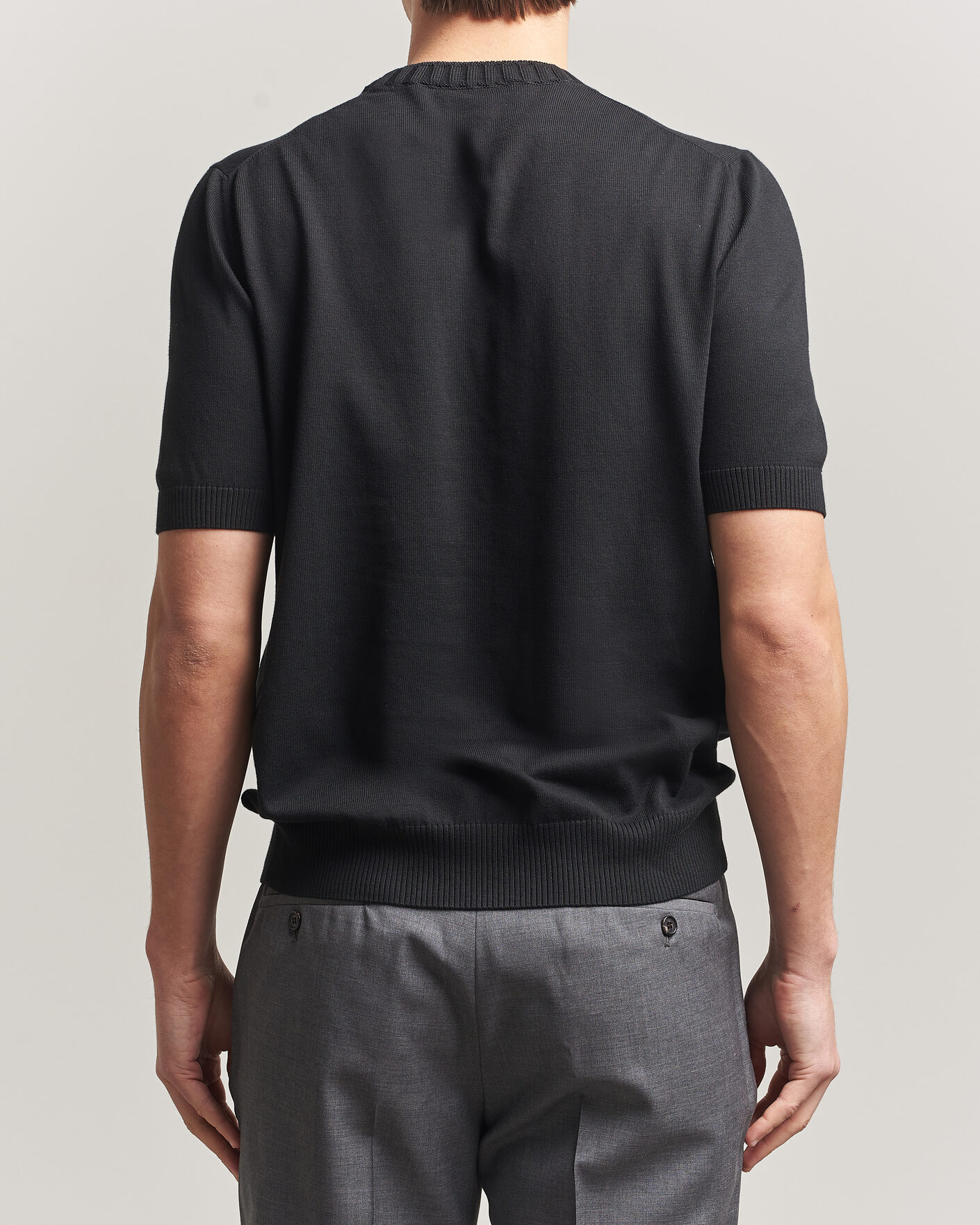 Hombres | Camisetas | Gran Sasso | Cotton Heavy Knitted Crew Neck T-Shirt Black