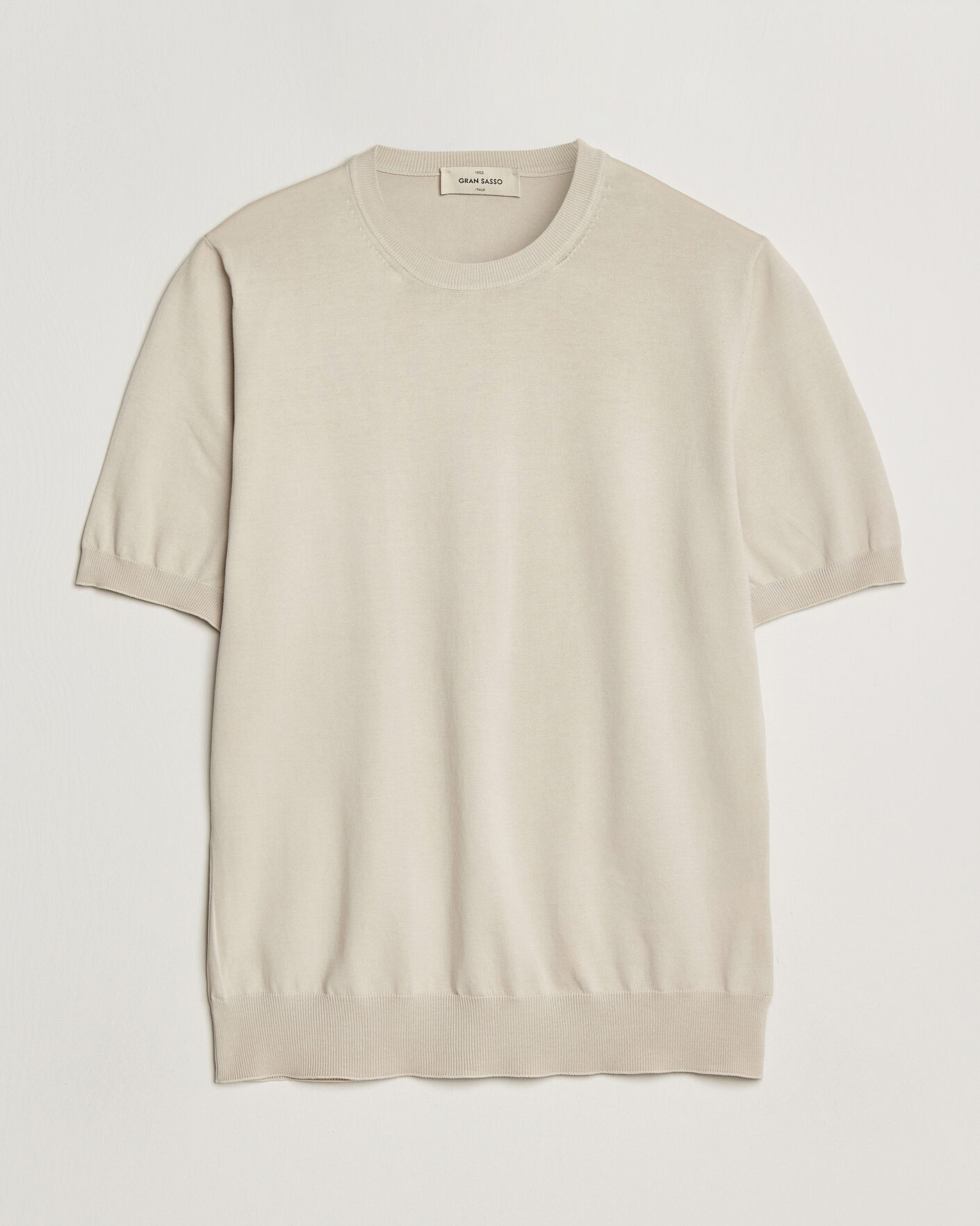 Hombres | Camisetas | Gran Sasso | Cotton Knitted Crew Neck T-Shirt Beige Melange