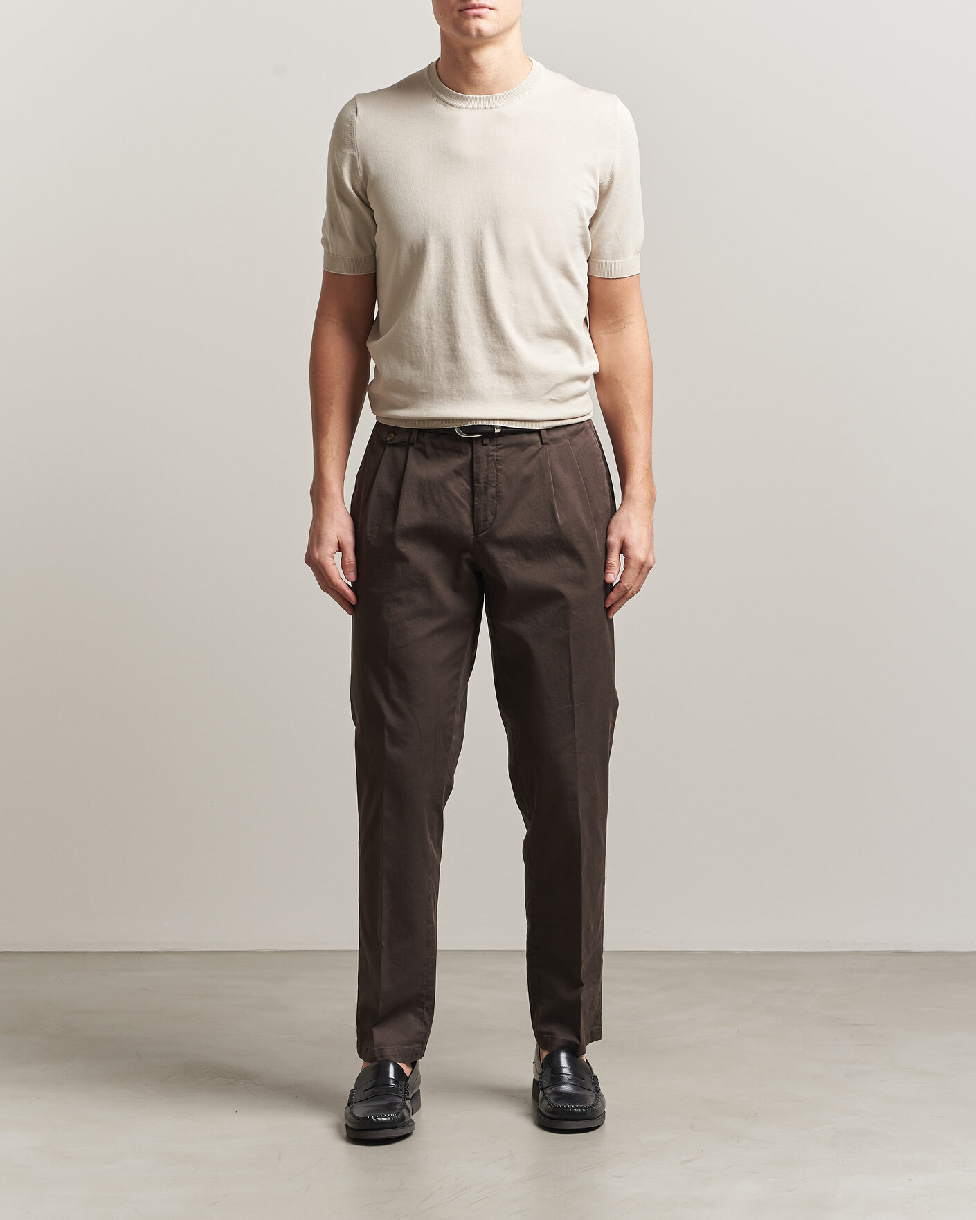 Hombres | Camisetas | Gran Sasso | Cotton Knitted Crew Neck T-Shirt Beige Melange