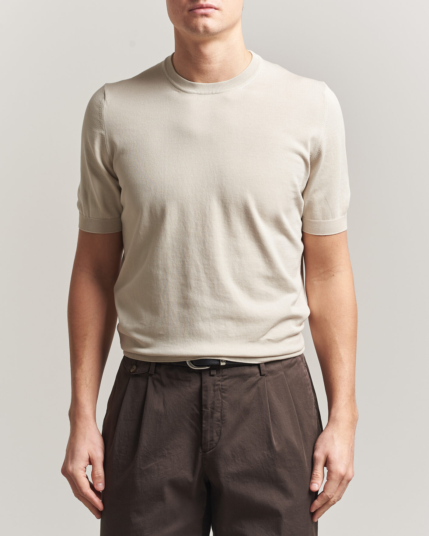 Hombres | Camisetas | Gran Sasso | Cotton Knitted Crew Neck T-Shirt Beige Melange