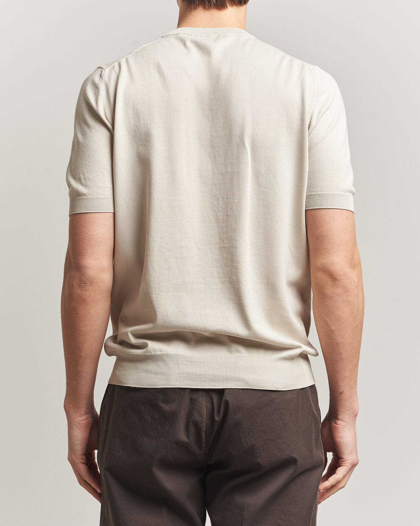 Hombres | Camisetas | Gran Sasso | Cotton Knitted Crew Neck T-Shirt Beige Melange