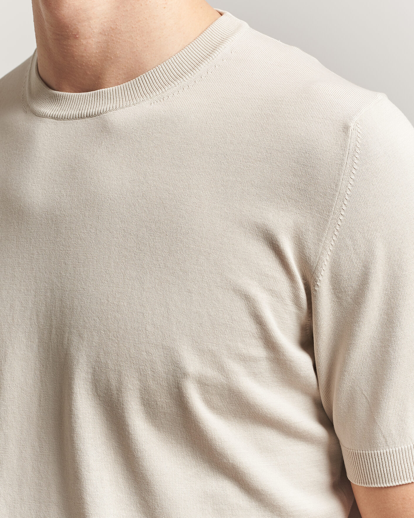 Hombres | Camisetas | Gran Sasso | Cotton Knitted Crew Neck T-Shirt Beige Melange