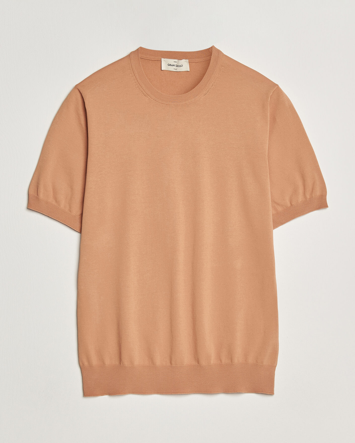 Hombres | Camisetas | Gran Sasso | Cotton Knitted Crew Neck T-Shirt Apricot Orange Melange