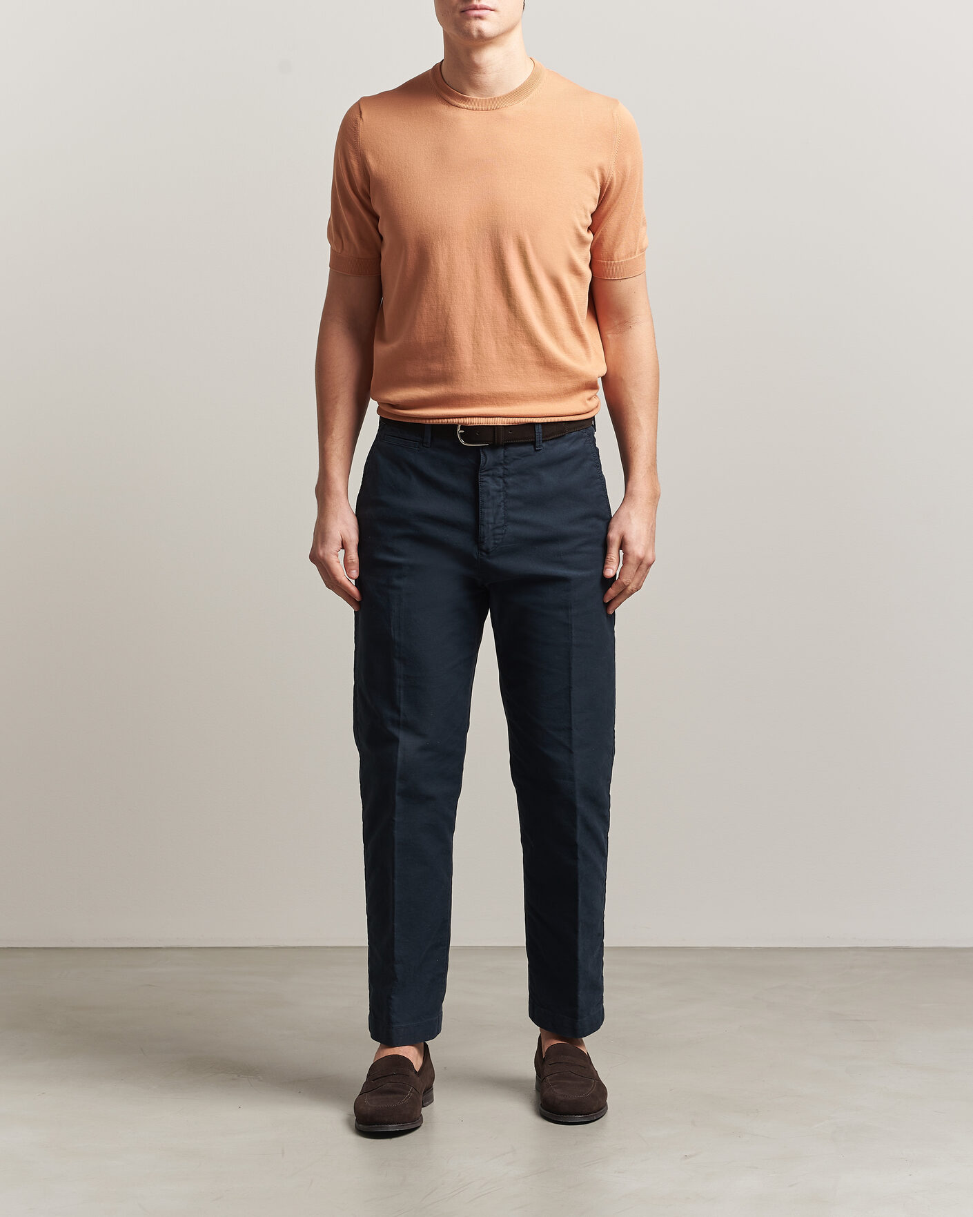 Hombres | Camisetas | Gran Sasso | Cotton Knitted Crew Neck T-Shirt Apricot Orange Melange
