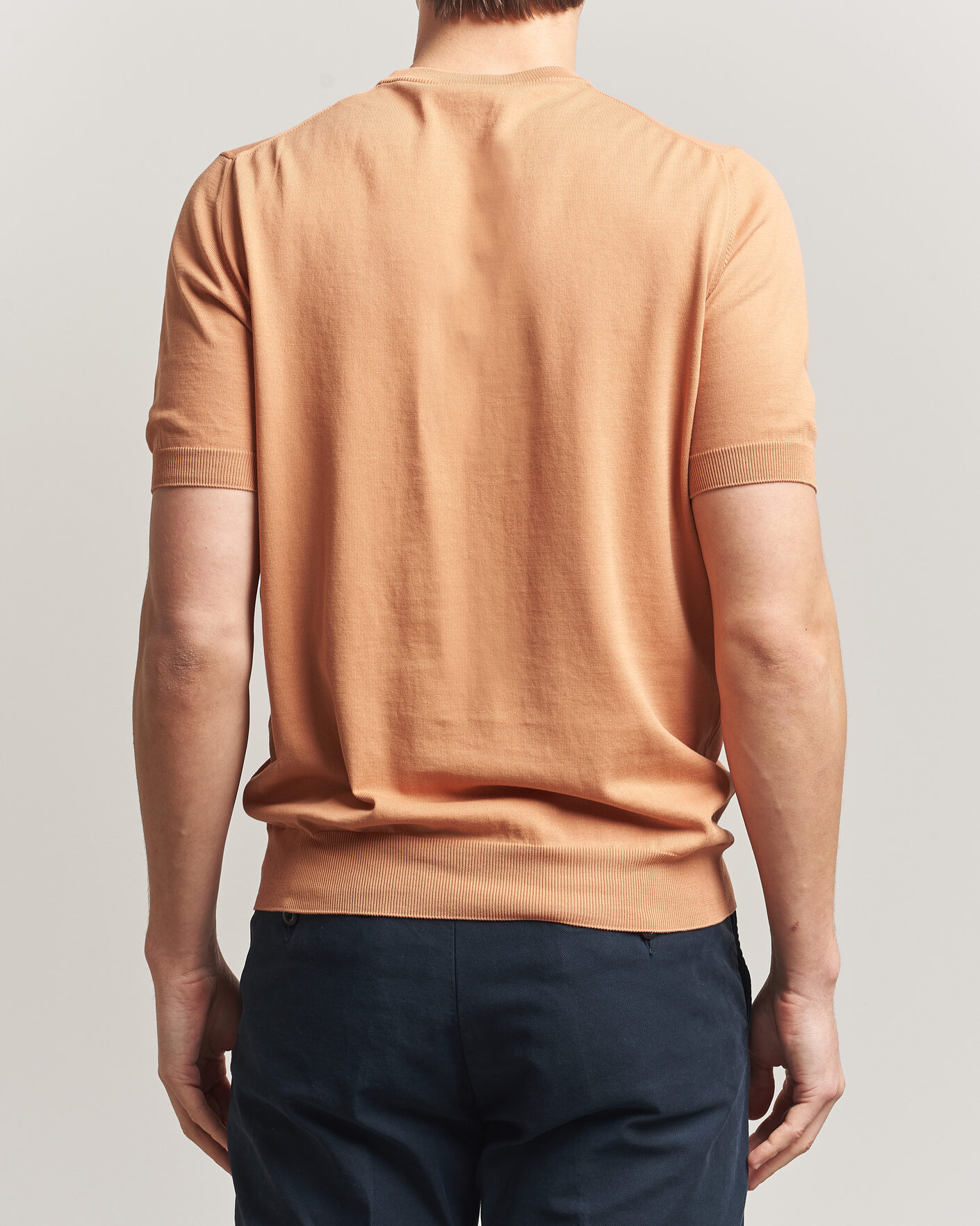 Hombres | Camisetas | Gran Sasso | Cotton Knitted Crew Neck T-Shirt Apricot Orange Melange