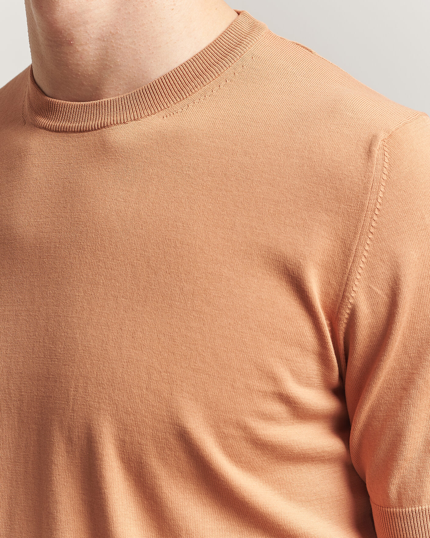 Hombres | Camisetas | Gran Sasso | Cotton Knitted Crew Neck T-Shirt Apricot Orange Melange