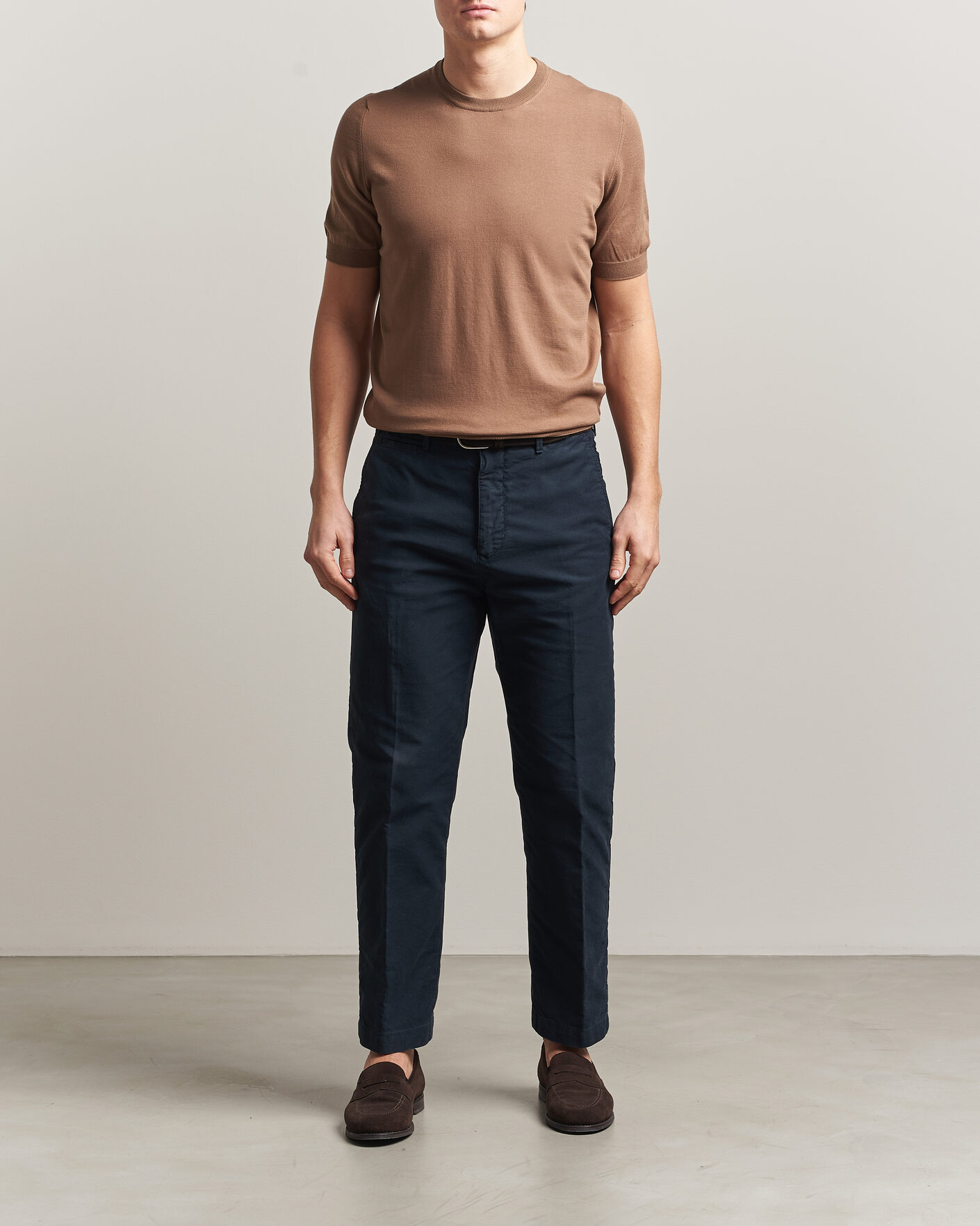 Hombres | Camisetas | Gran Sasso | Cotton Knitted Crew Neck T-Shirt Brown