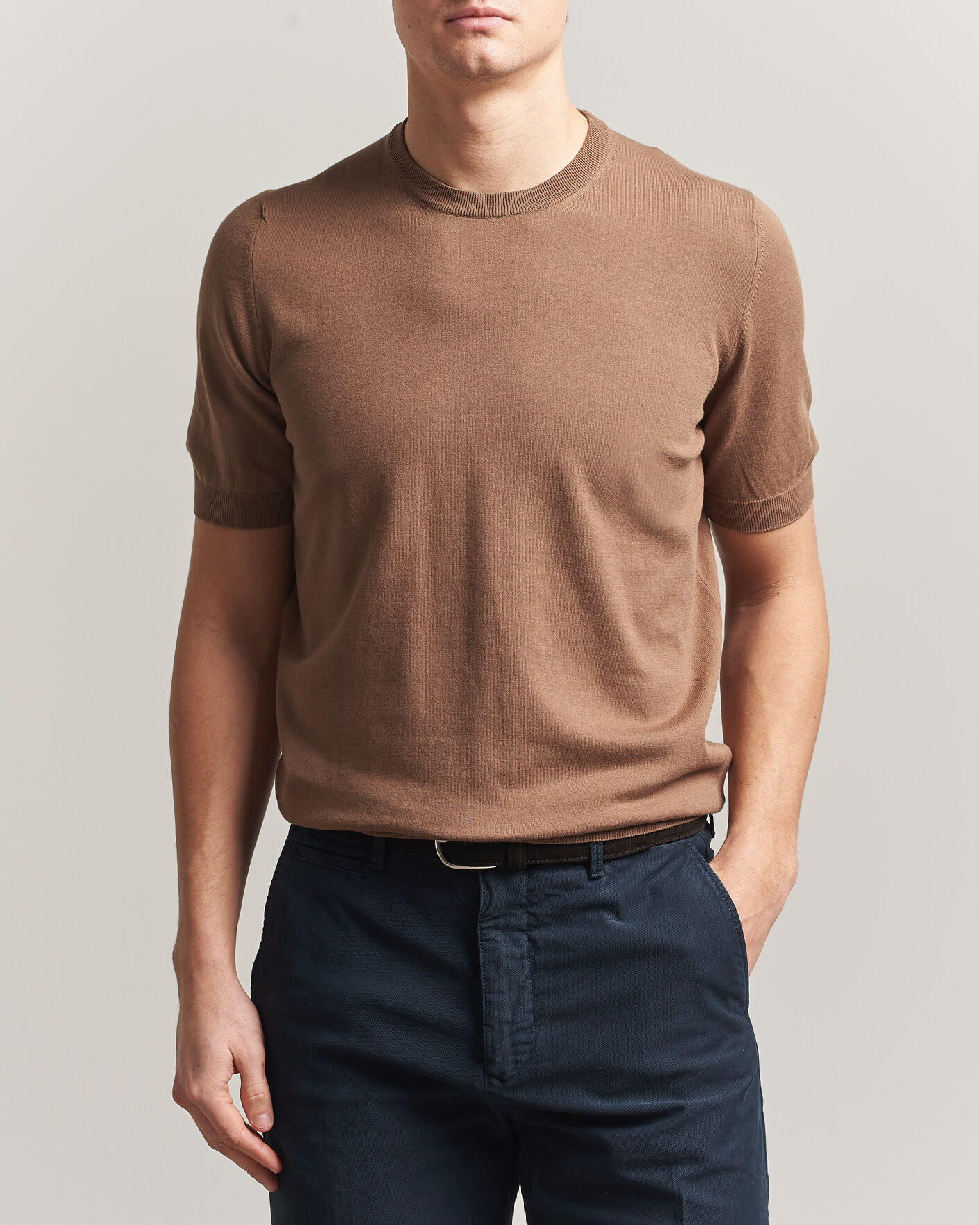 Hombres | Camisetas | Gran Sasso | Cotton Knitted Crew Neck T-Shirt Brown