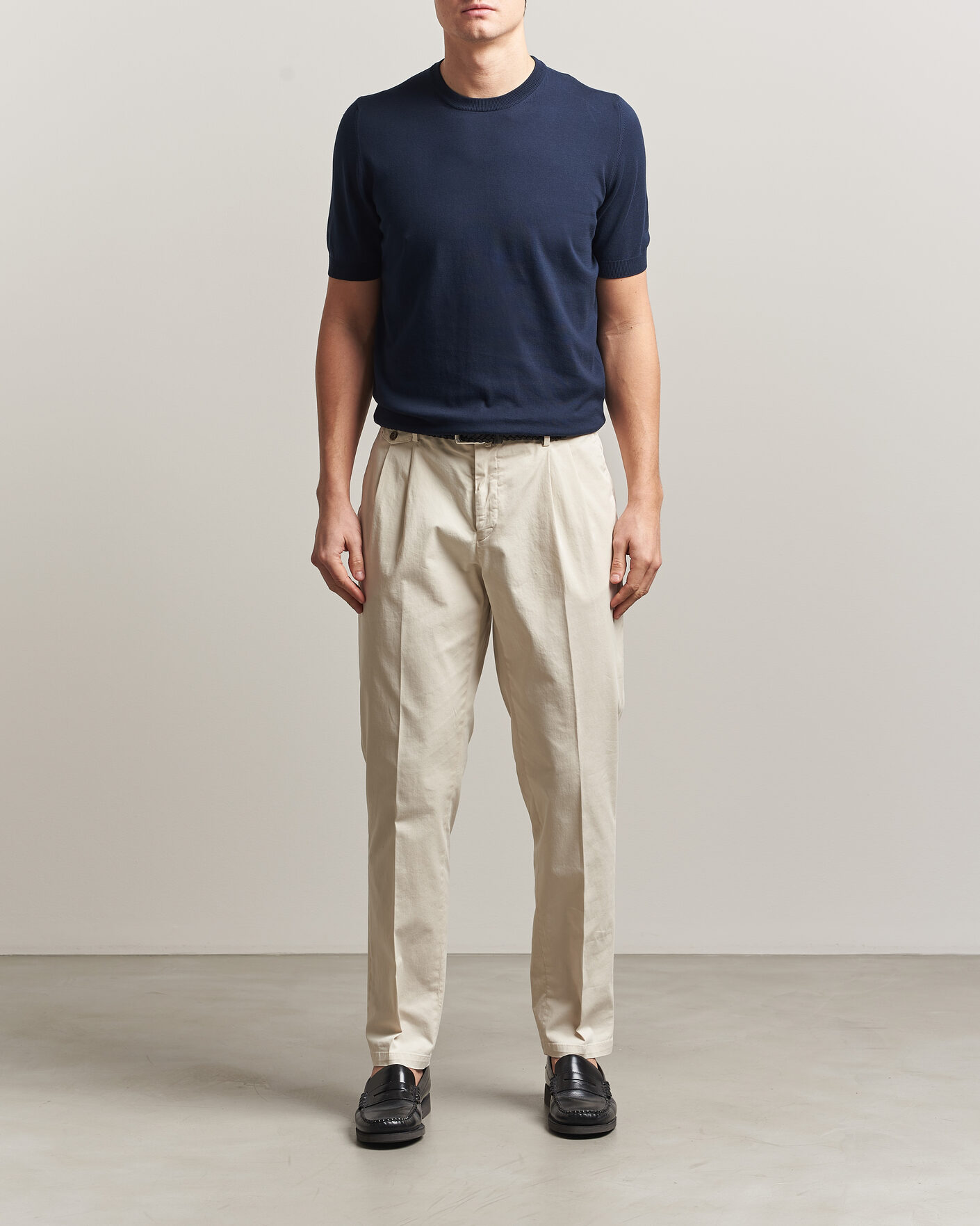 Hombres | Camisetas | Gran Sasso | Cotton Knitted Crew Neck T-Shirt Navy