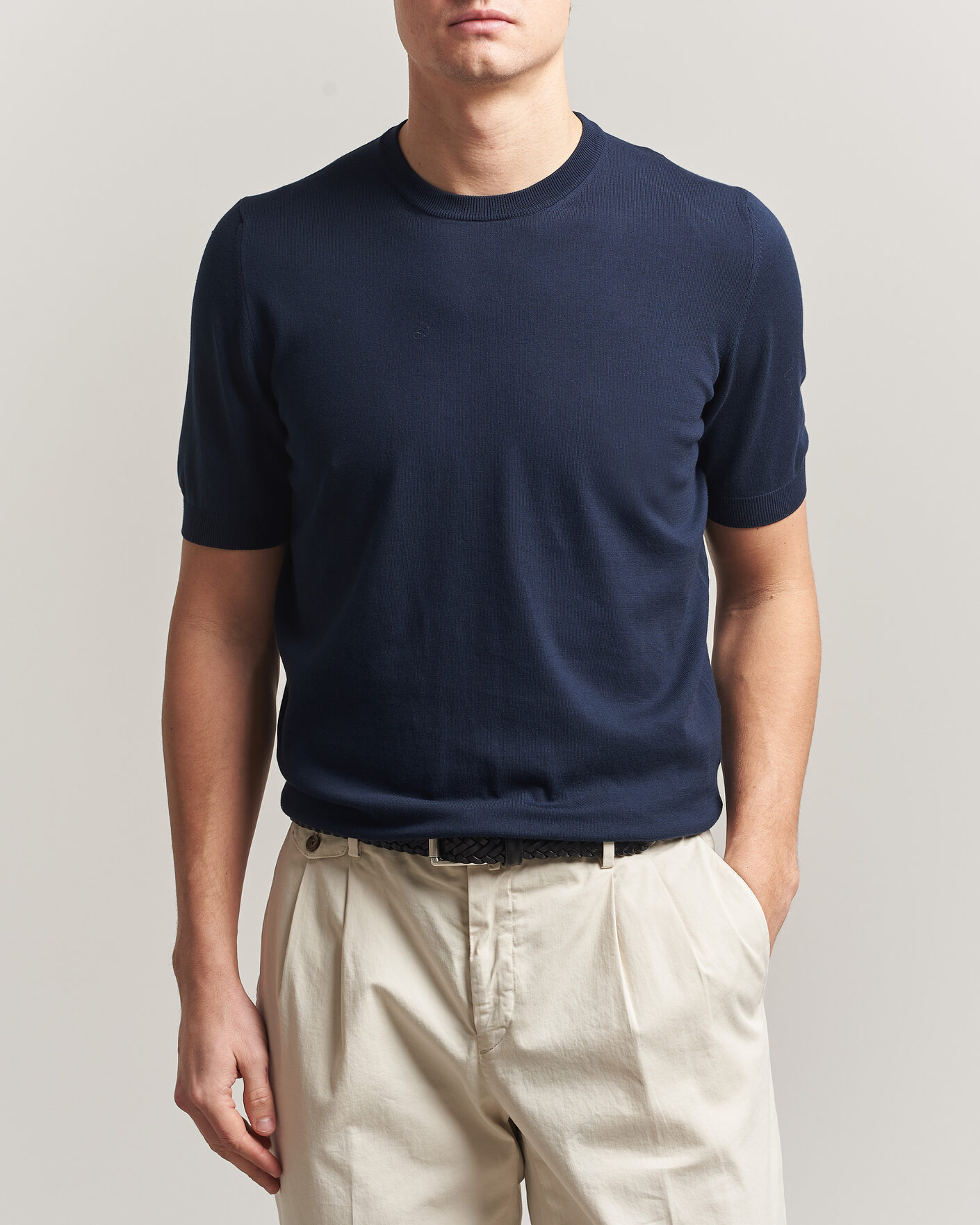 Hombres | Camisetas | Gran Sasso | Cotton Knitted Crew Neck T-Shirt Navy