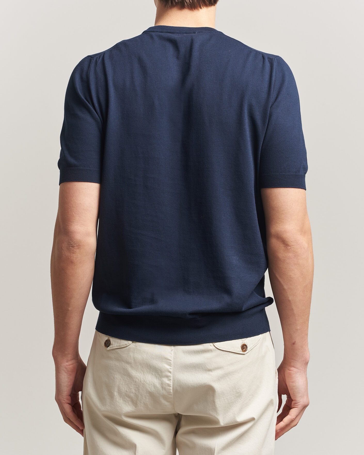 Hombres | Camisetas | Gran Sasso | Cotton Knitted Crew Neck T-Shirt Navy
