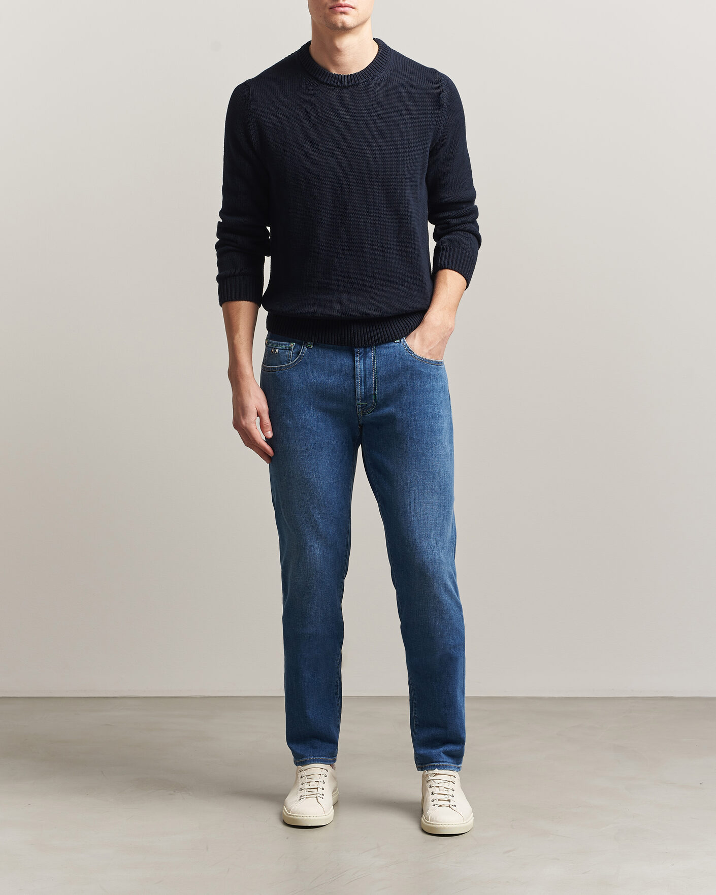 Hombres | Pantalones | Tramarossa | Michelangelo Contrast Seam Stretch Jeans Mid Blue