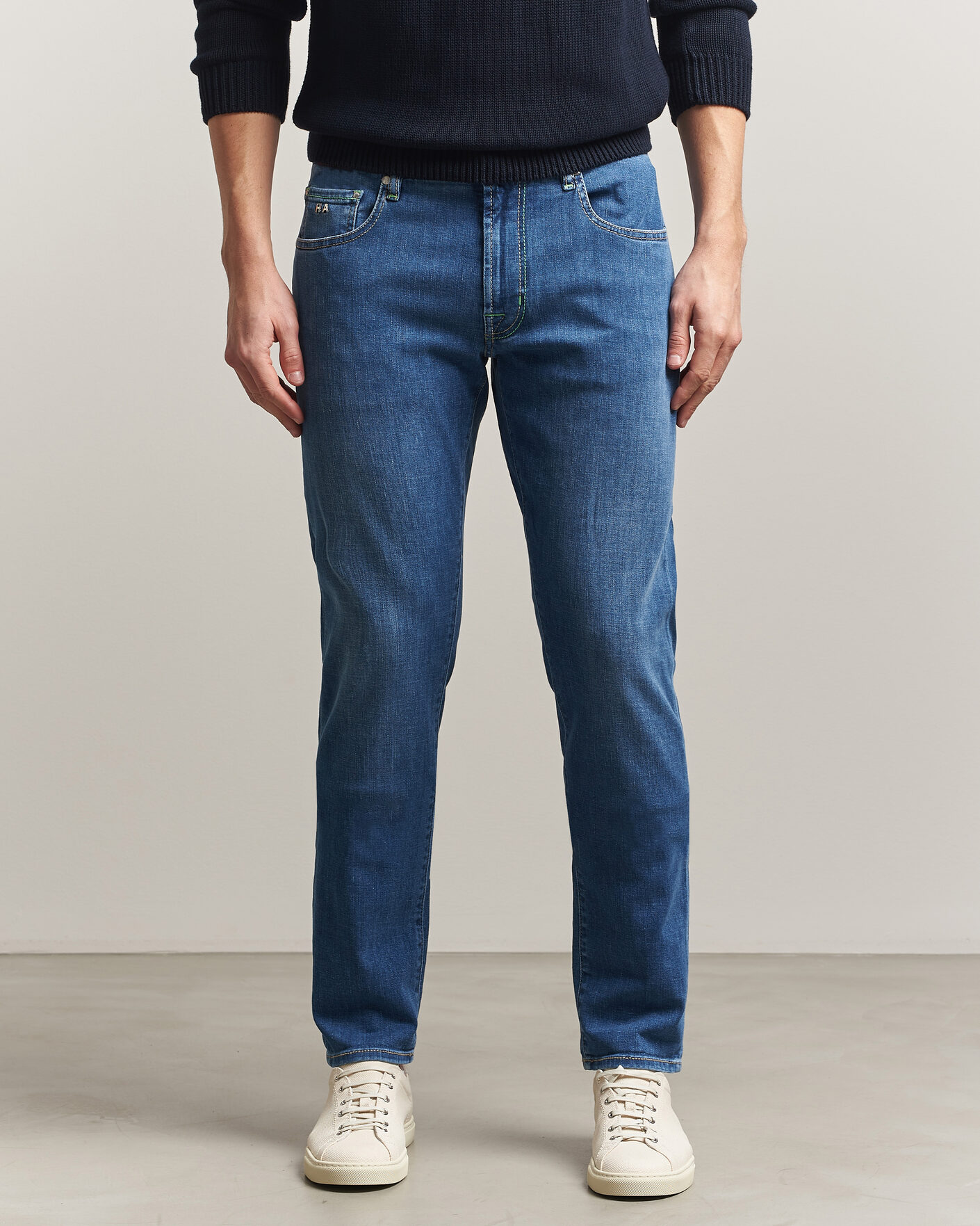 Hombres | Pantalones | Tramarossa | Michelangelo Contrast Seam Stretch Jeans Mid Blue