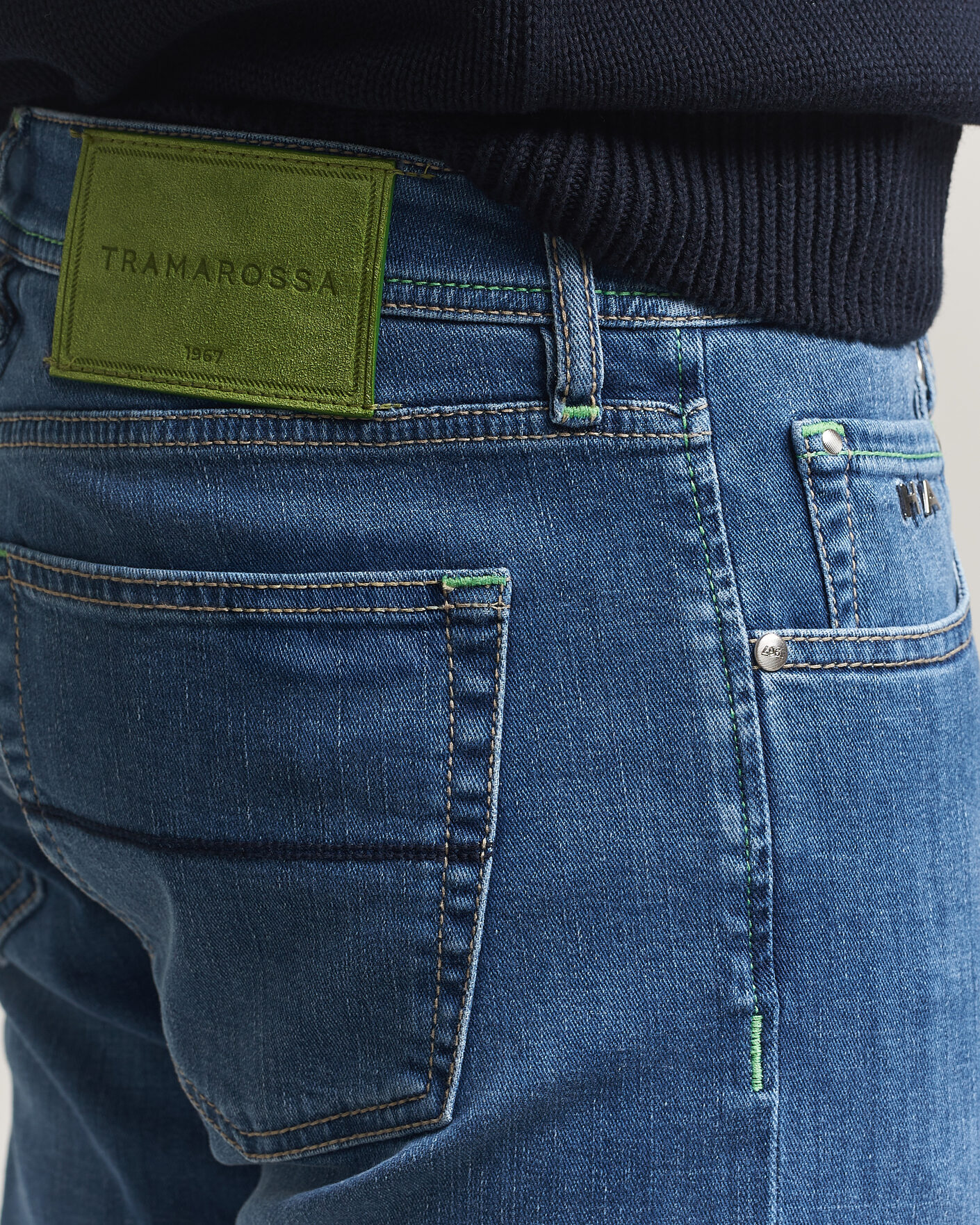 Hombres | Pantalones | Tramarossa | Michelangelo Contrast Seam Stretch Jeans Mid Blue