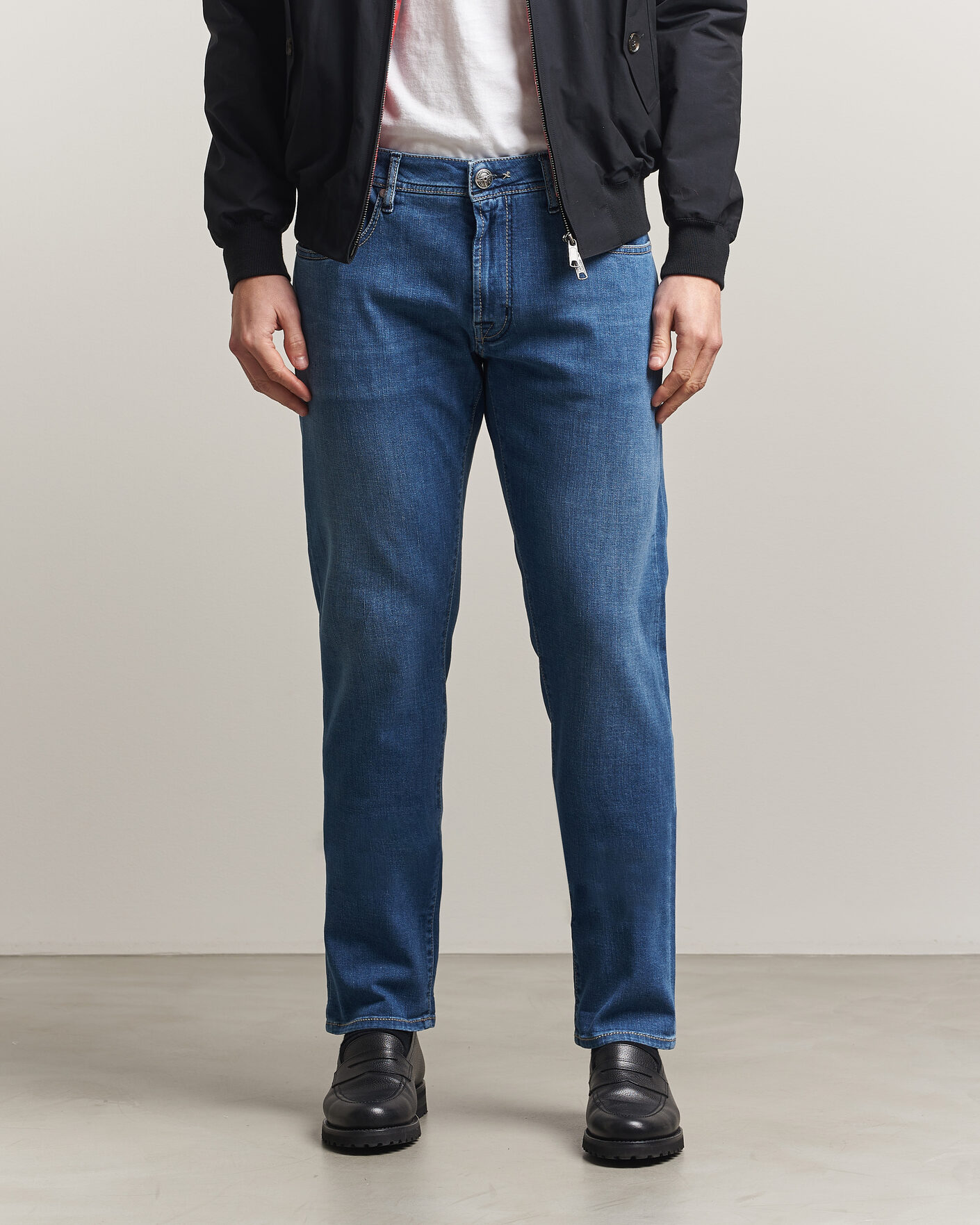 Hombres | Vaqueros | Tramarossa | Michelangelo Contrast Seam Stretch Jeans Mid Blue