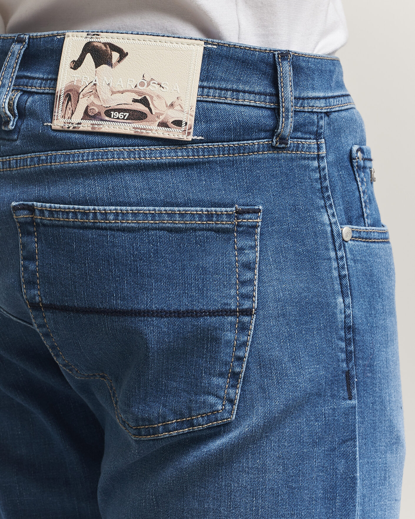 Hombres | Vaqueros | Tramarossa | Michelangelo Contrast Seam Stretch Jeans Mid Blue