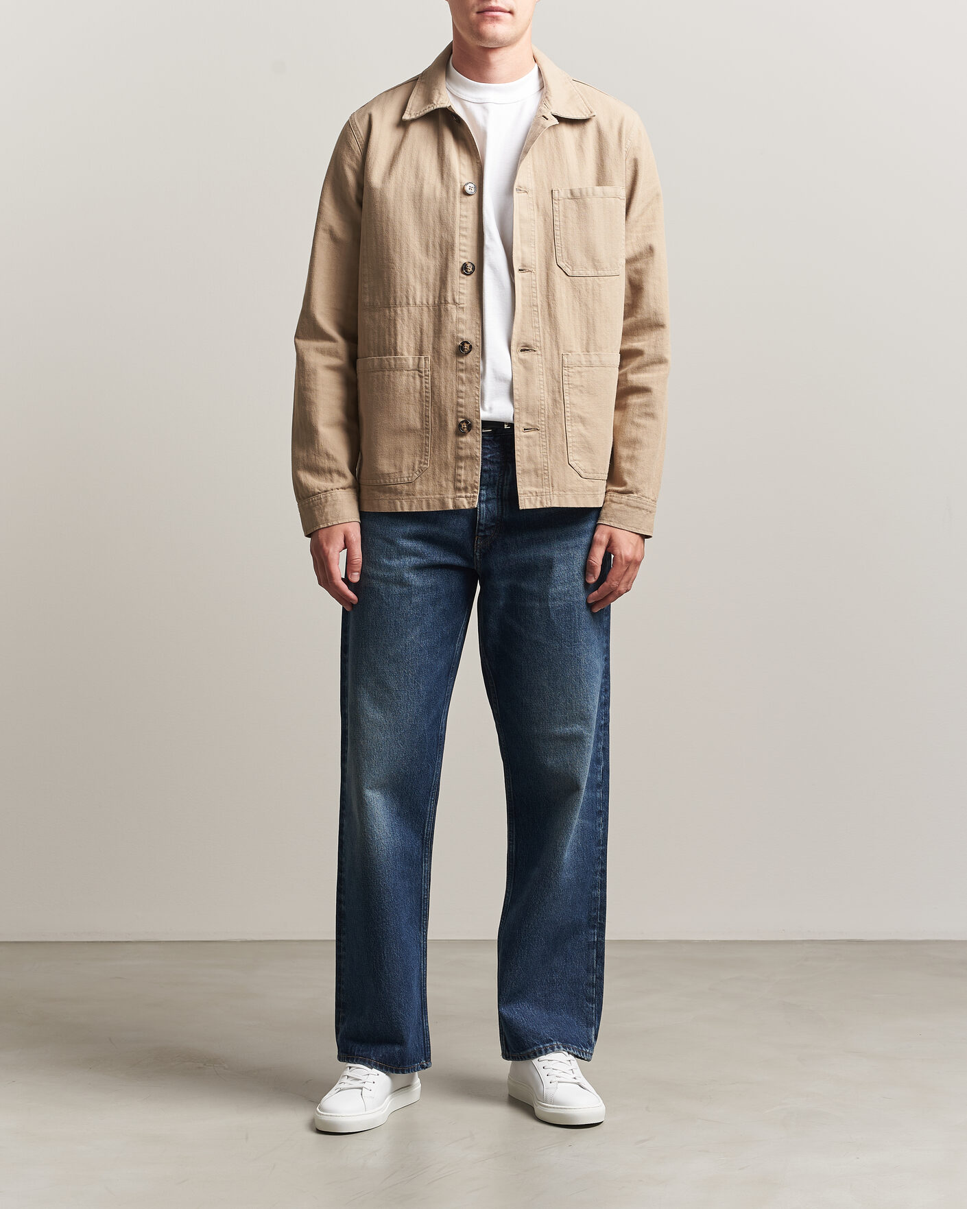 Hombres | Camisas | A Day's March | Original Herringbone Overshirt Desert Taupe