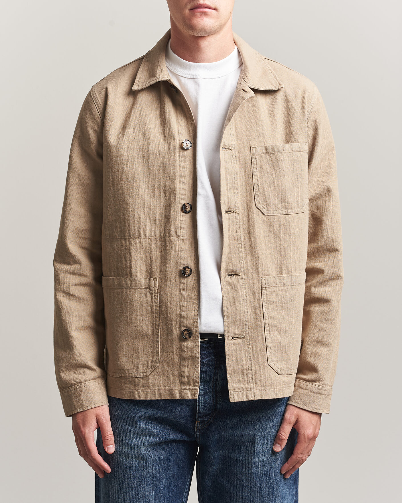 Hombres | Camisas | A Day's March | Original Herringbone Overshirt Desert Taupe