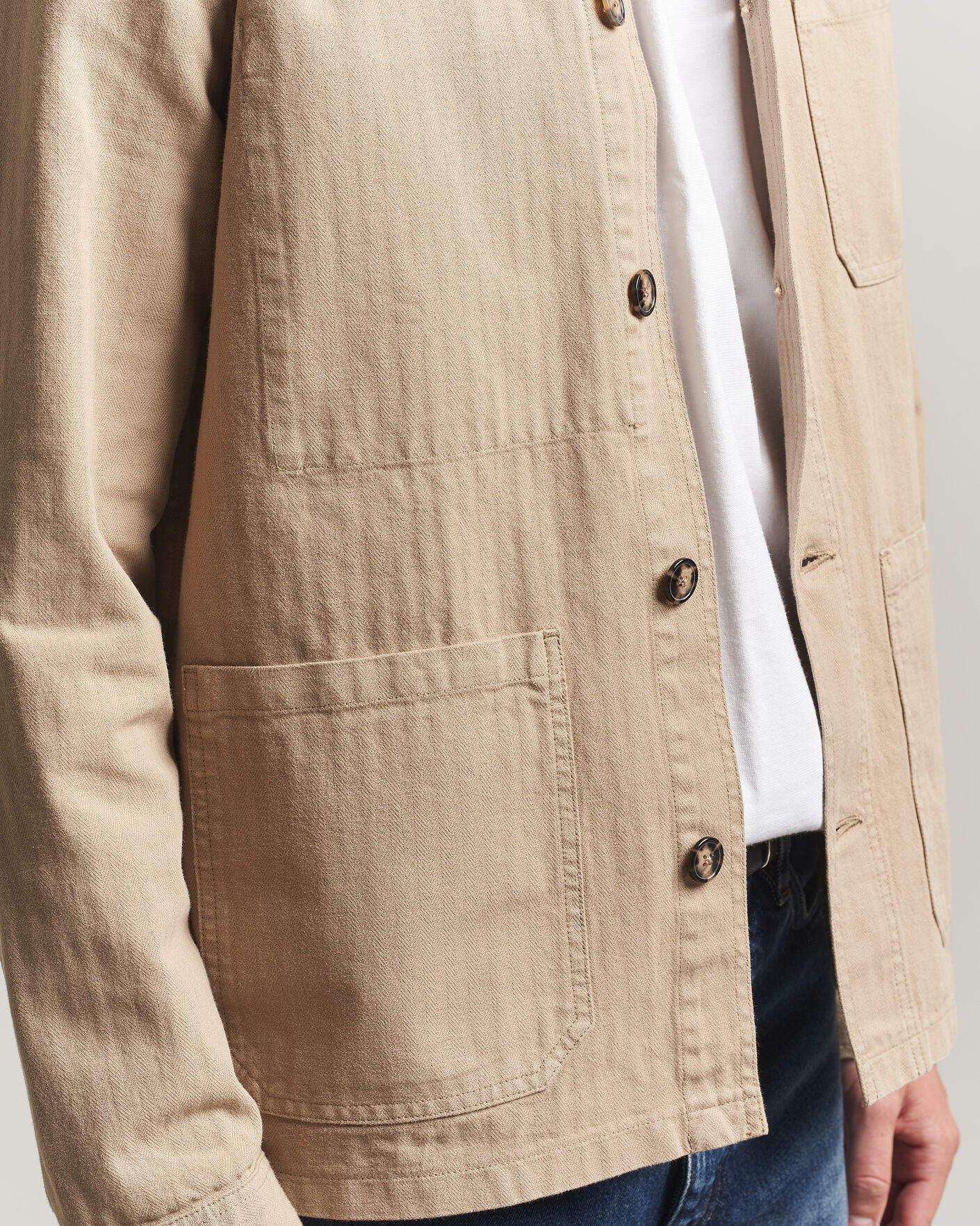 Hombres | Camisas | A Day's March | Original Herringbone Overshirt Desert Taupe