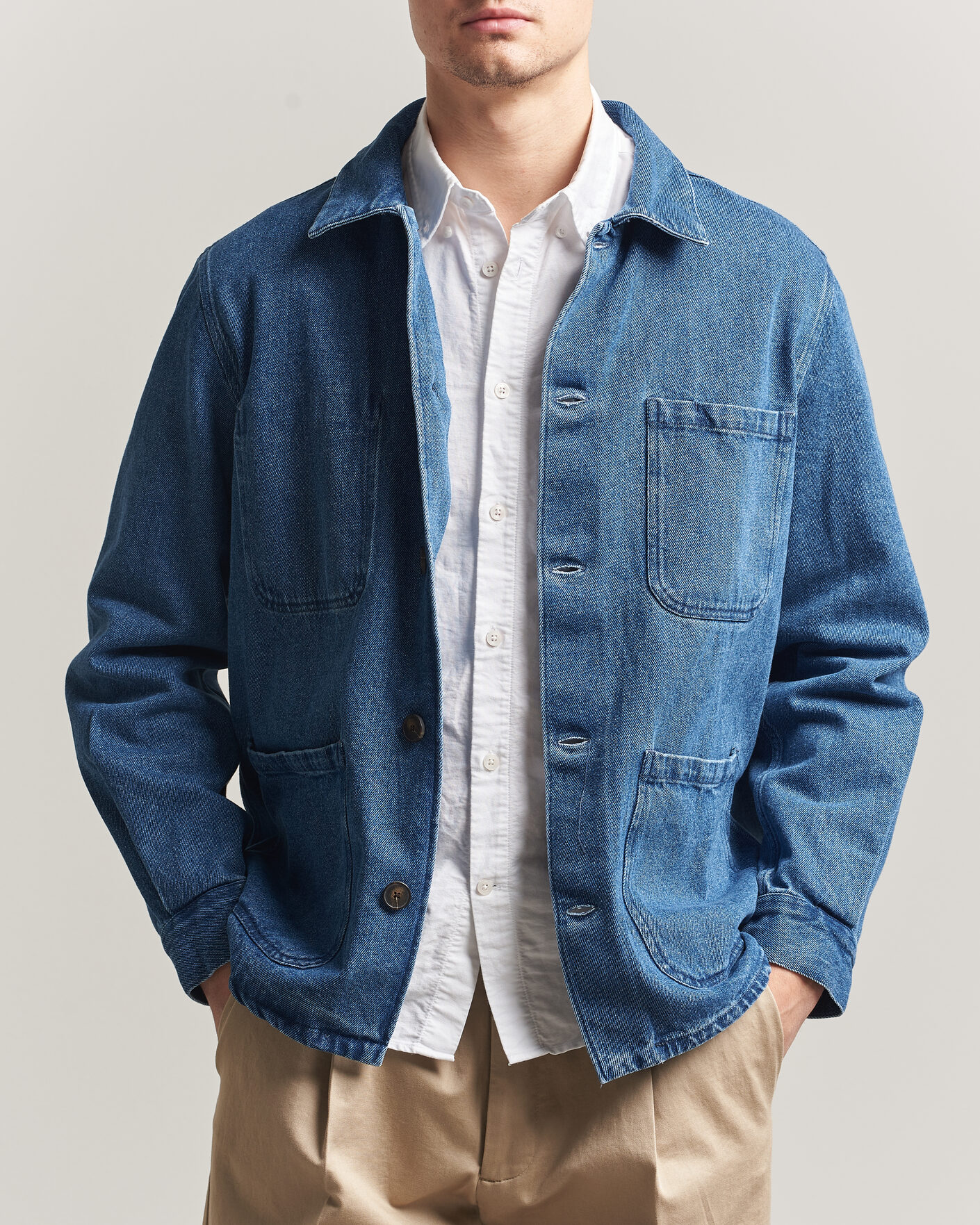 Hombres | Camisas | A Day's March | Algot Denim Overshirt Washed Blue